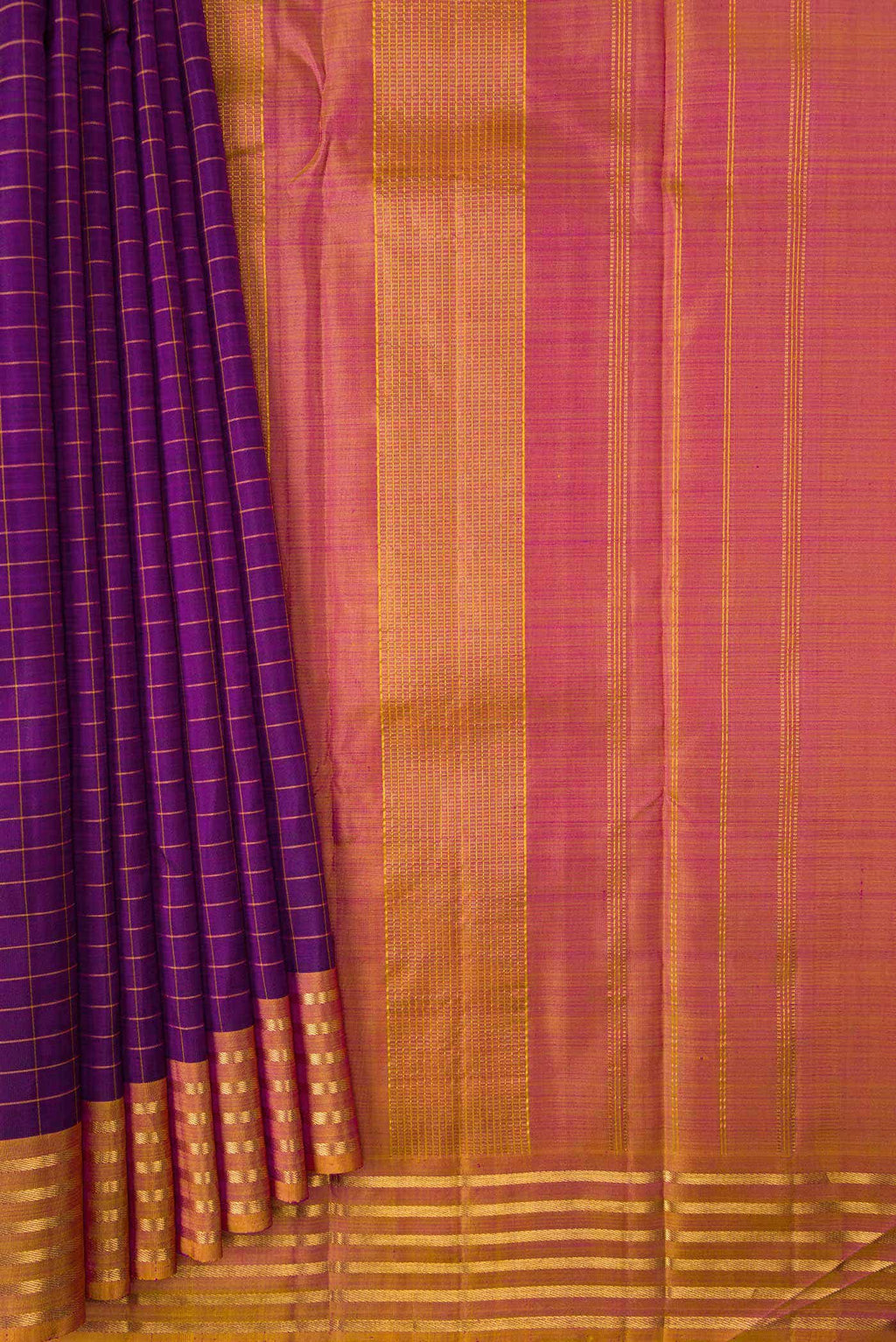 Pure Silk Pure Zari Purple Dual Tone Kanchipuram Saree