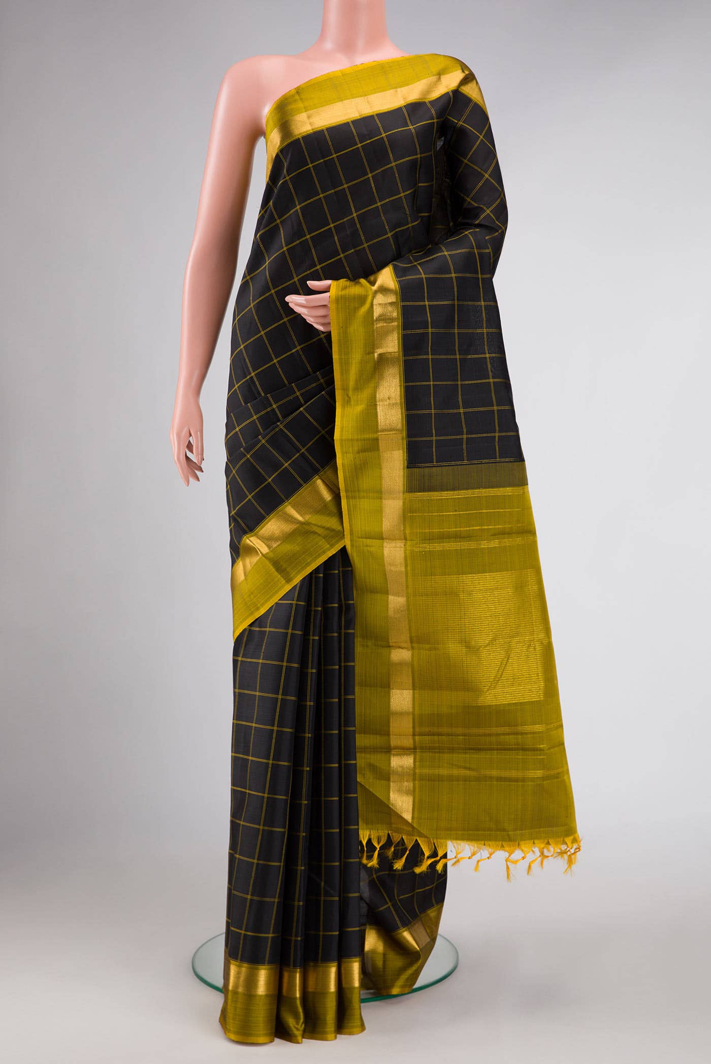 Pure Silk Pure Zari Black Kanchipuram Saree
