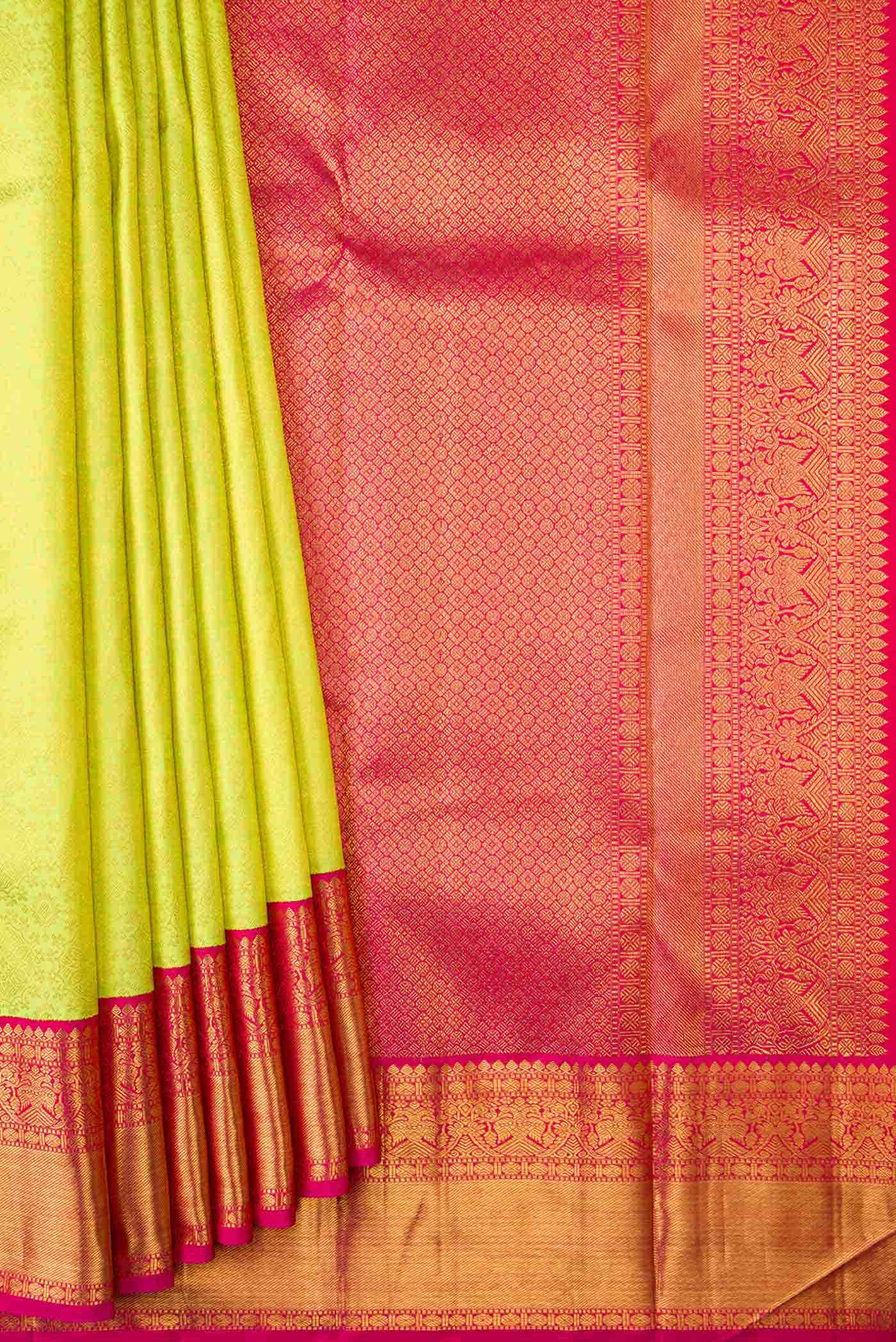 Parrot Green Dual Tone Kanchipuram Silk Saree