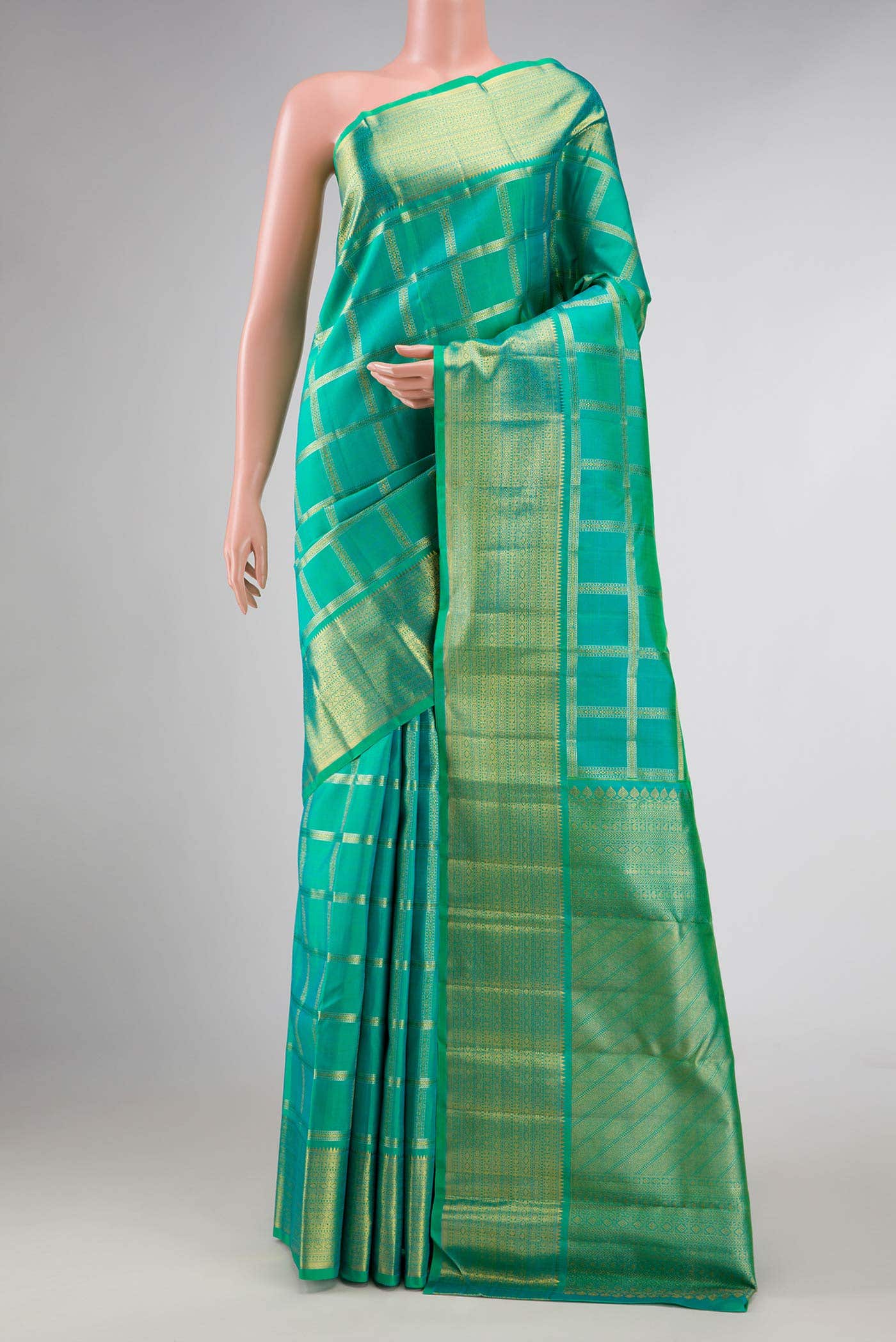 Sea Green Dual Tone Kanchipuram Silk Saree