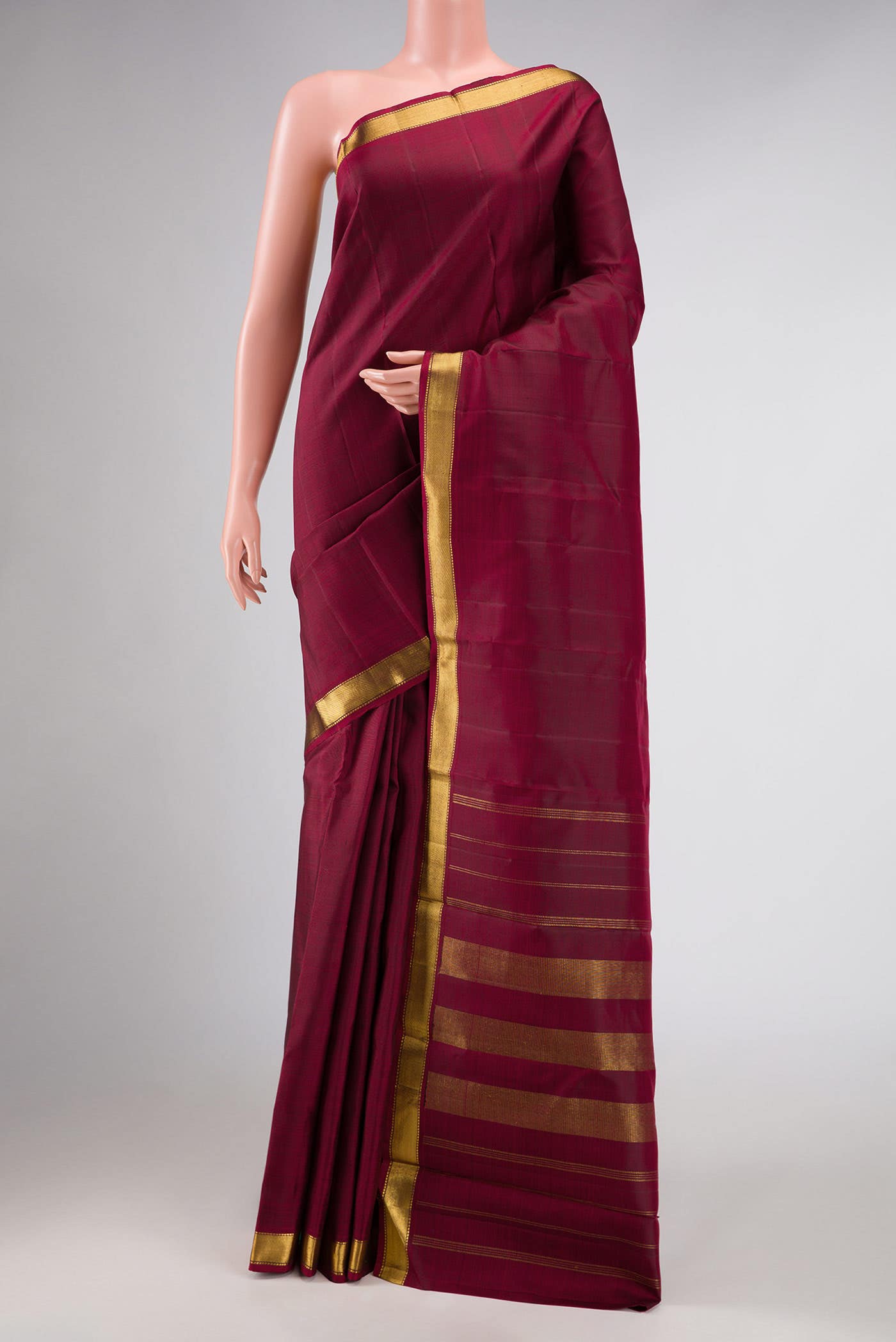 Pure Silk Pure Zari Maroon Dual Tone Kanchipuram Saree