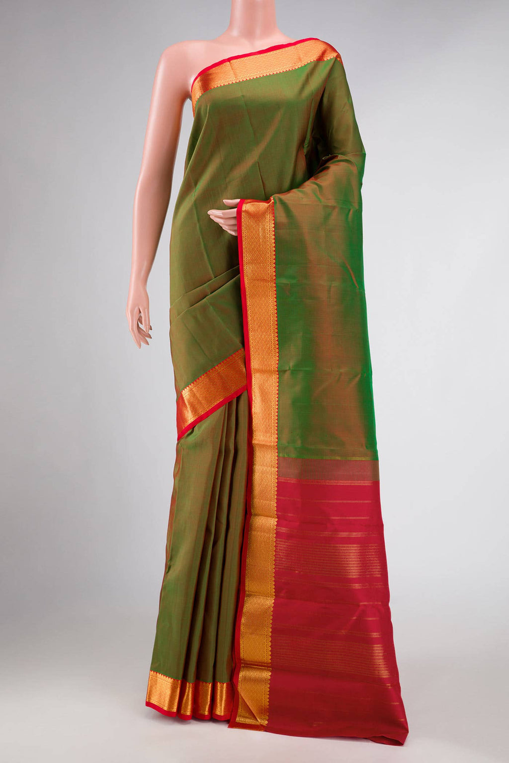 Pure Silk Pure Zari Green Dual Tone Kanchipuram Saree