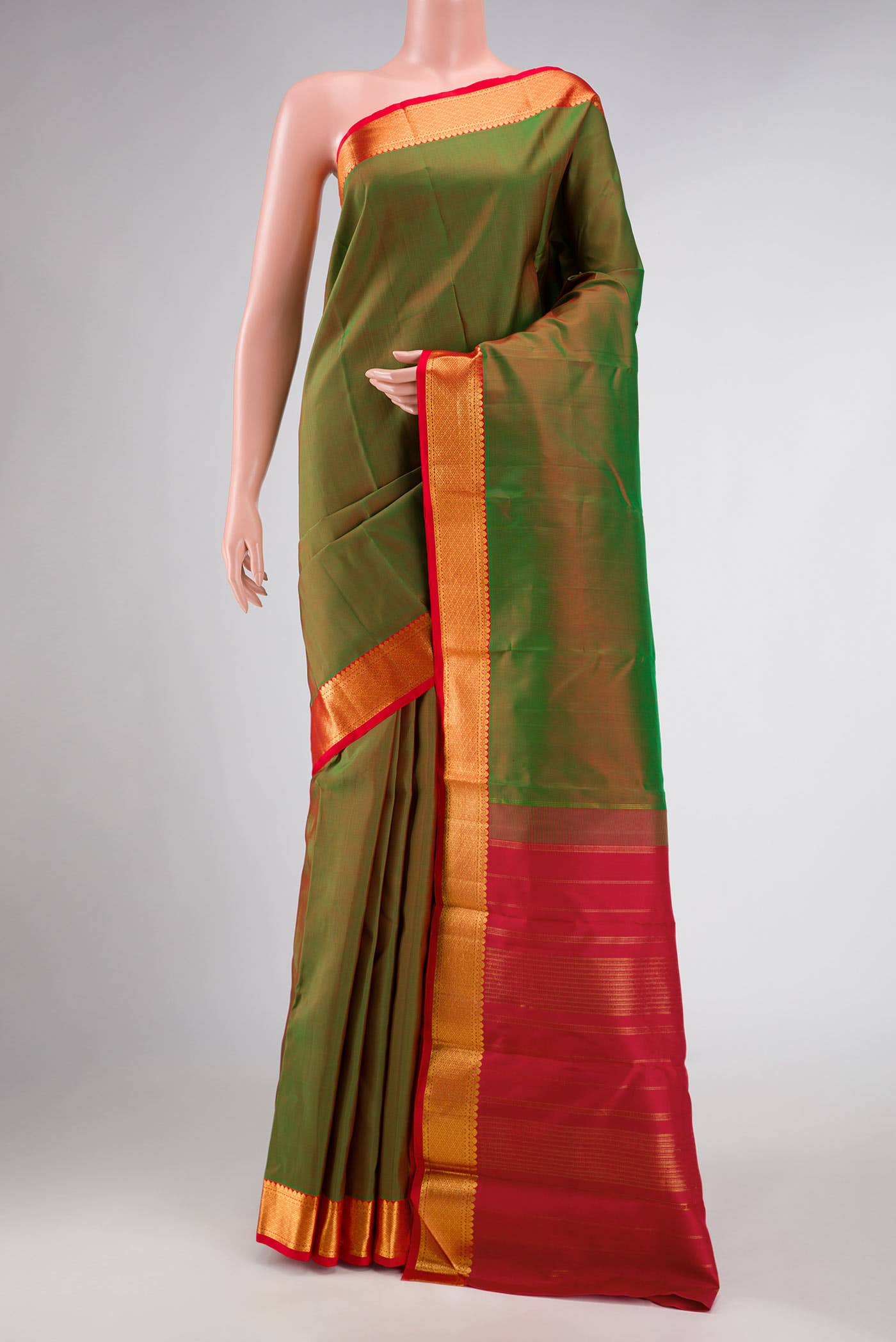 Pure Silk Pure Zari Green Dual Tone Kanchipuram Saree