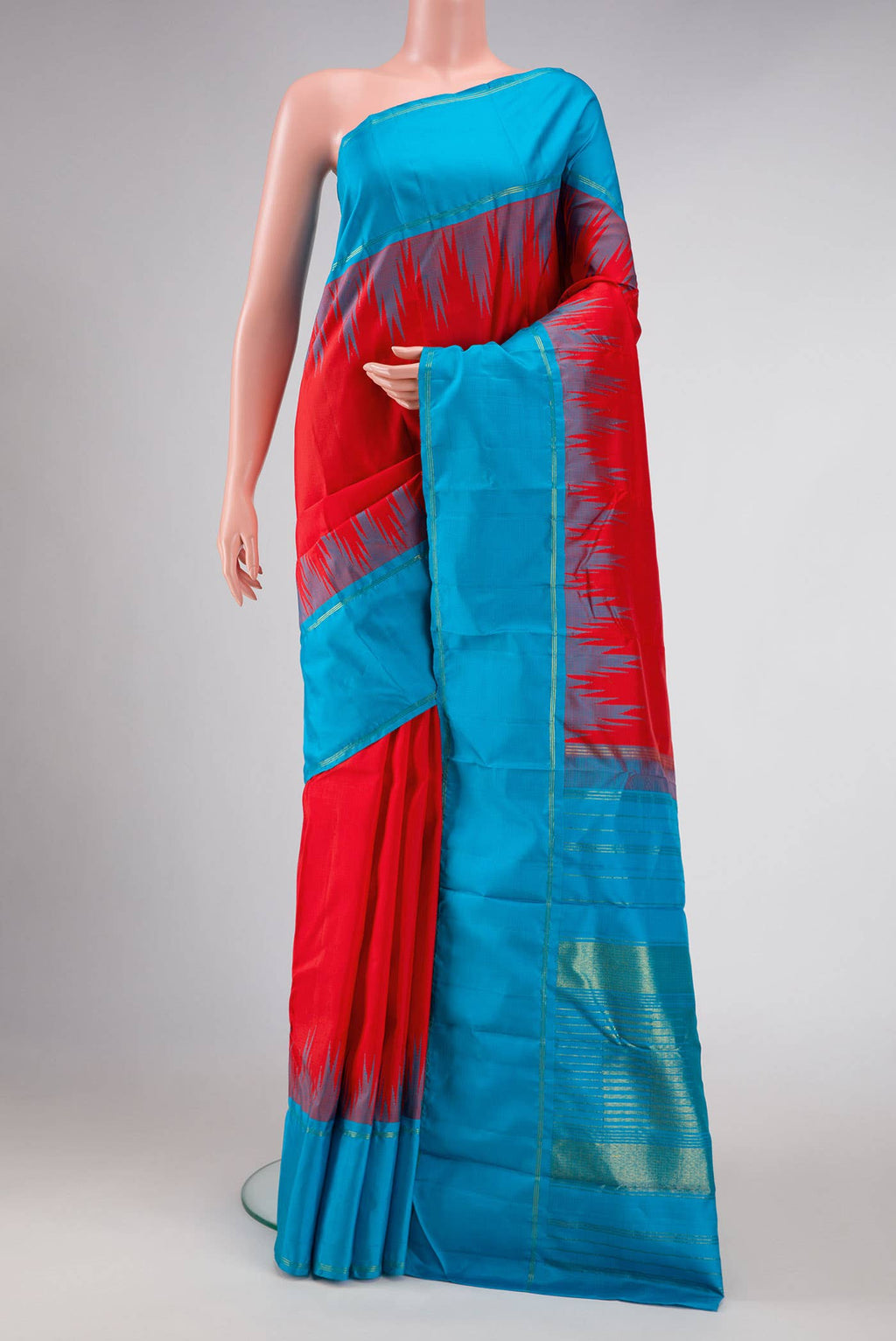 Pure Silk Pure Zari Red Dual Tone Kanchipuram Saree