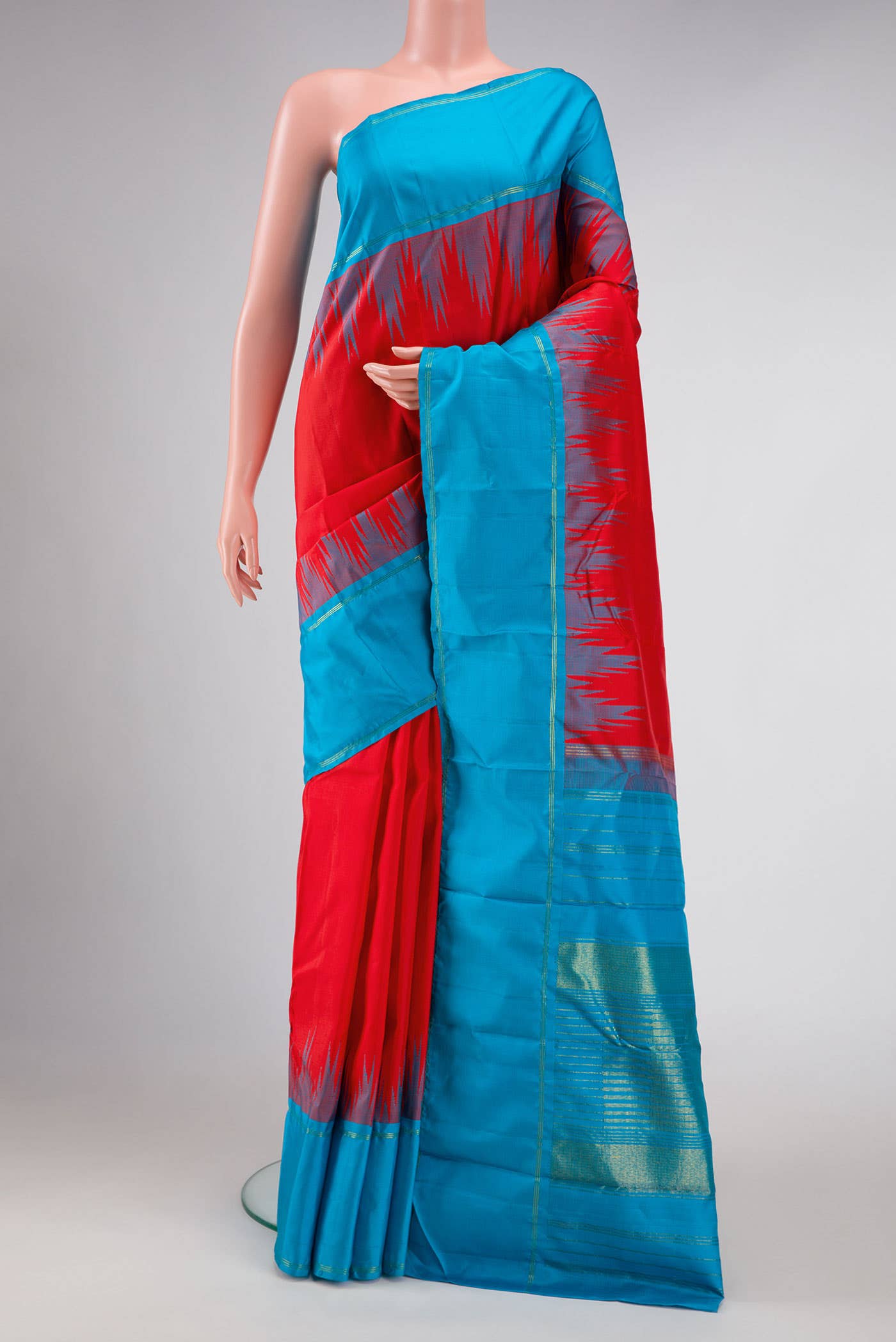 Pure Silk Pure Zari Red Dual Tone Kanchipuram Saree