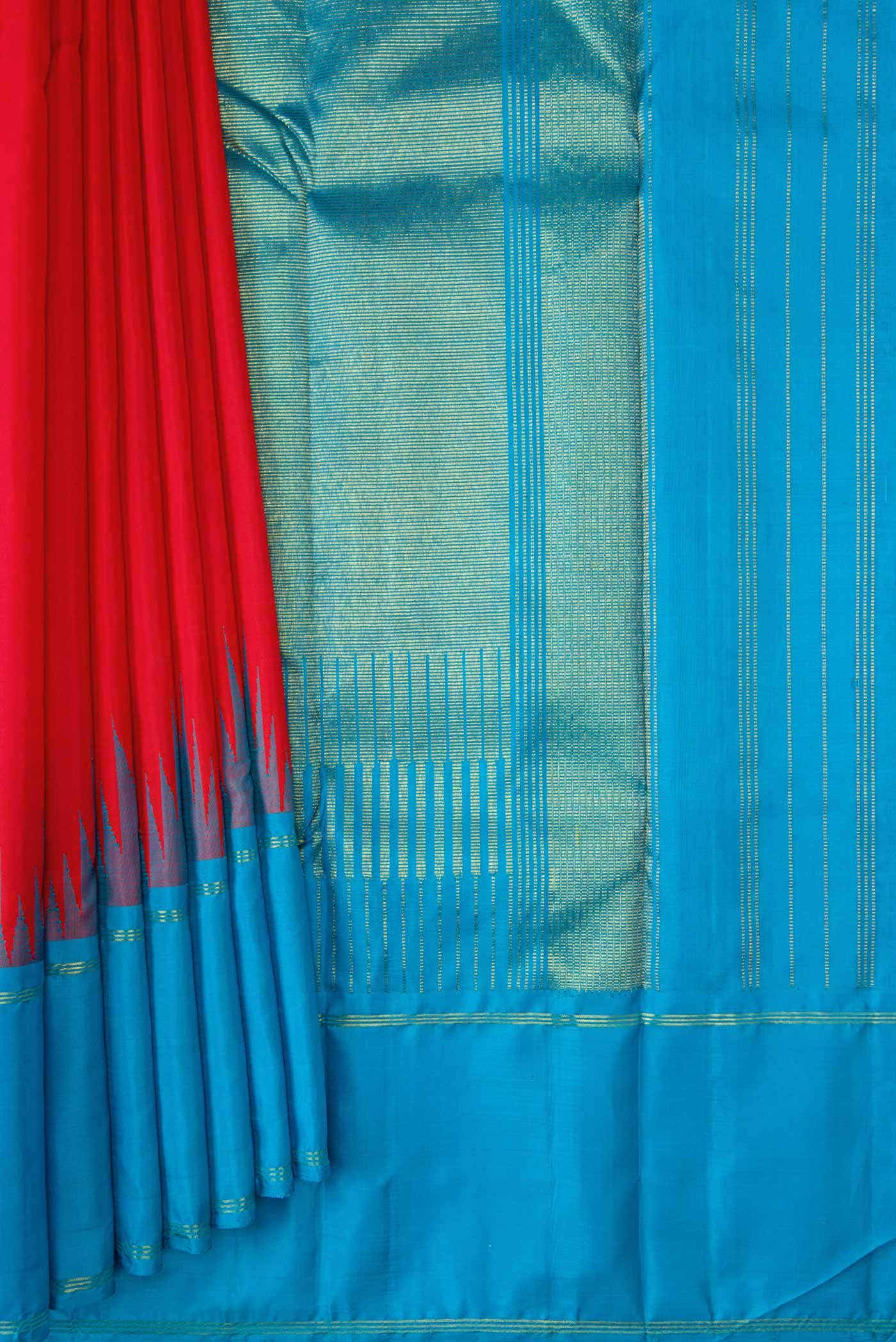 Pure Silk Pure Zari Red Dual Tone Kanchipuram Saree