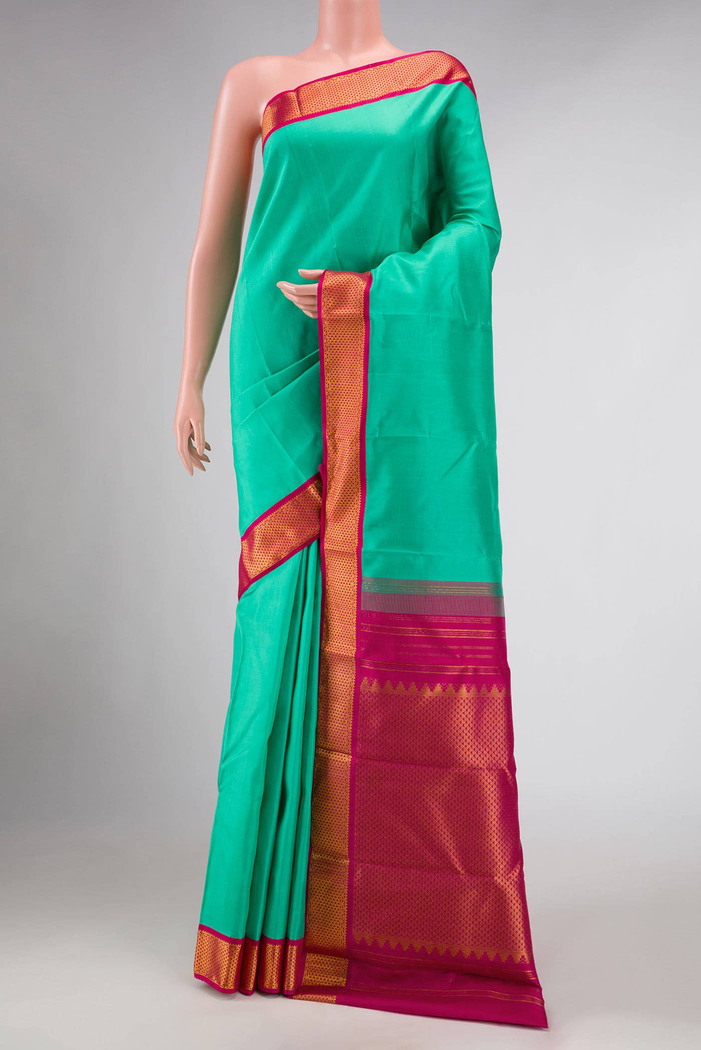 Pure Silk Pure Zari Sea Green Dual Tone Kanchipuram Saree