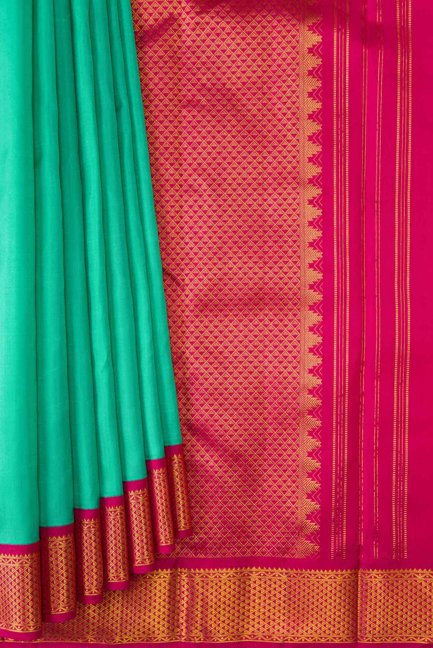 Pure Silk Pure Zari Sea Green Dual Tone Kanchipuram Saree