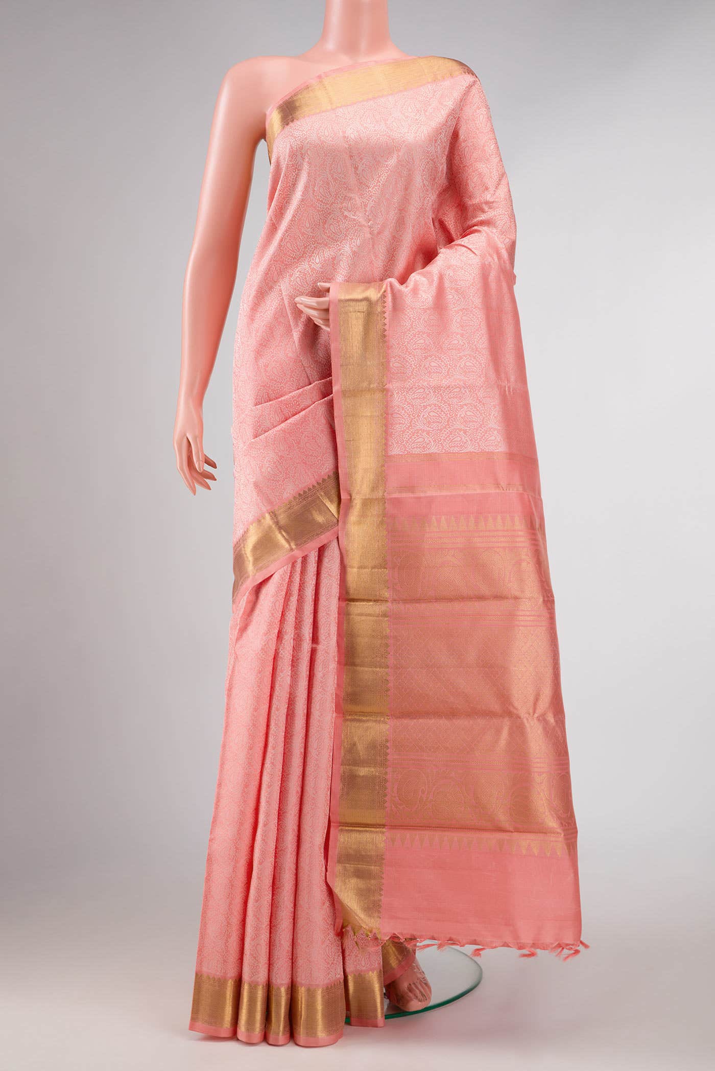 Pure Silk Pure Zari Pink Dual Tone Kanchipuram Saree