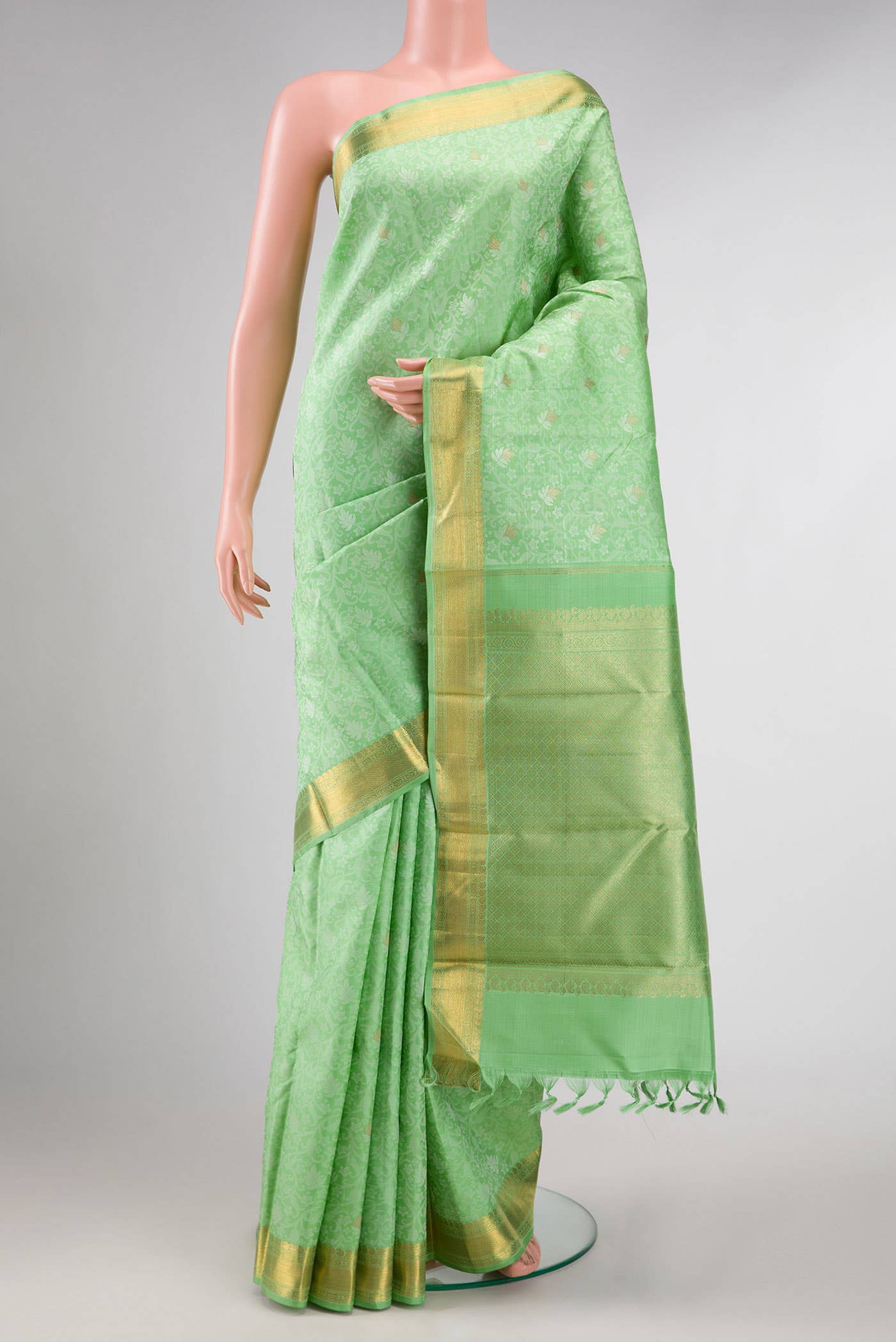 Pure Silk Pure Zari Light Green Dual Tone Kanchipuram Saree