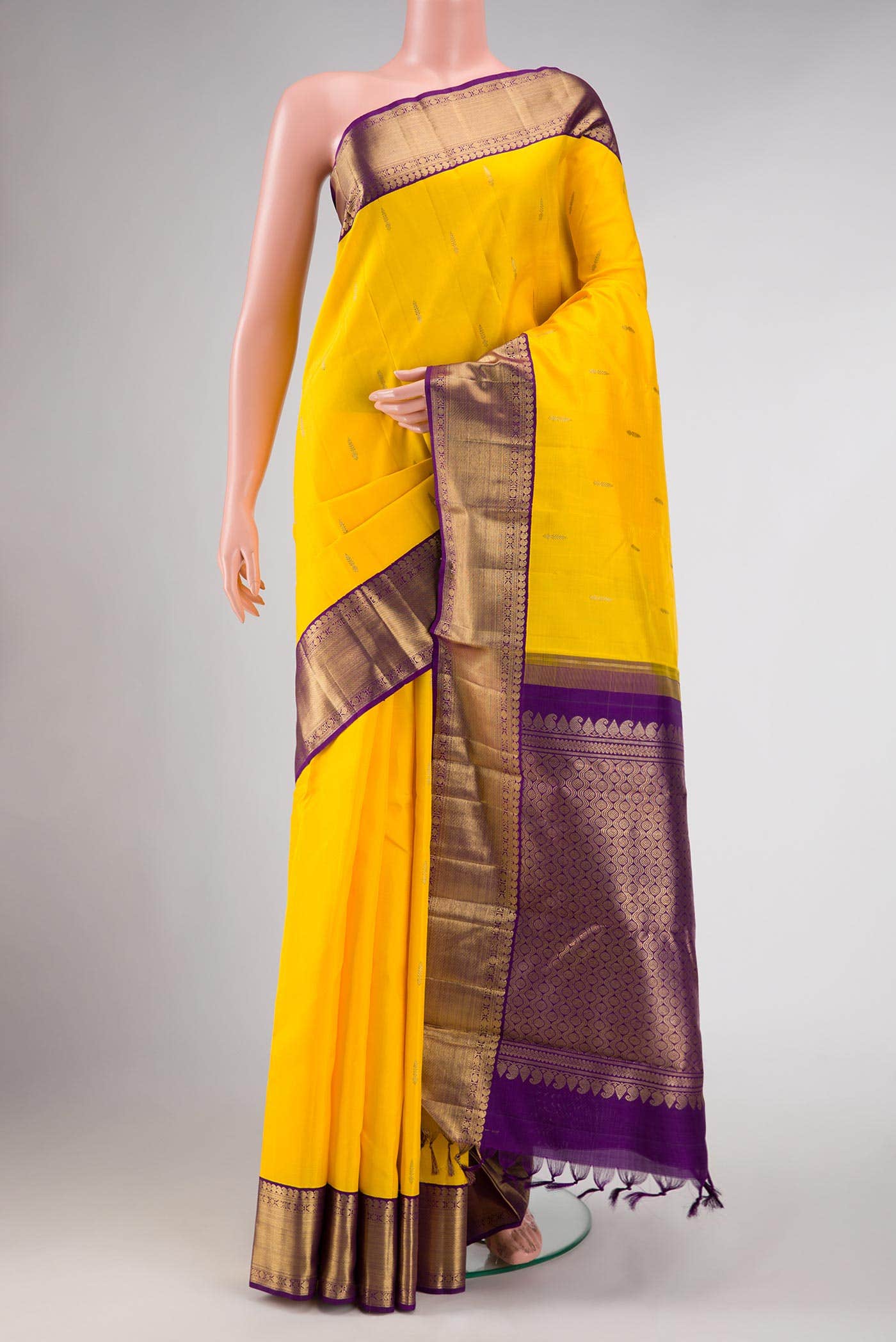 Pure Silk Pure Zari Yellow Dual Tone Kanchipuram Saree