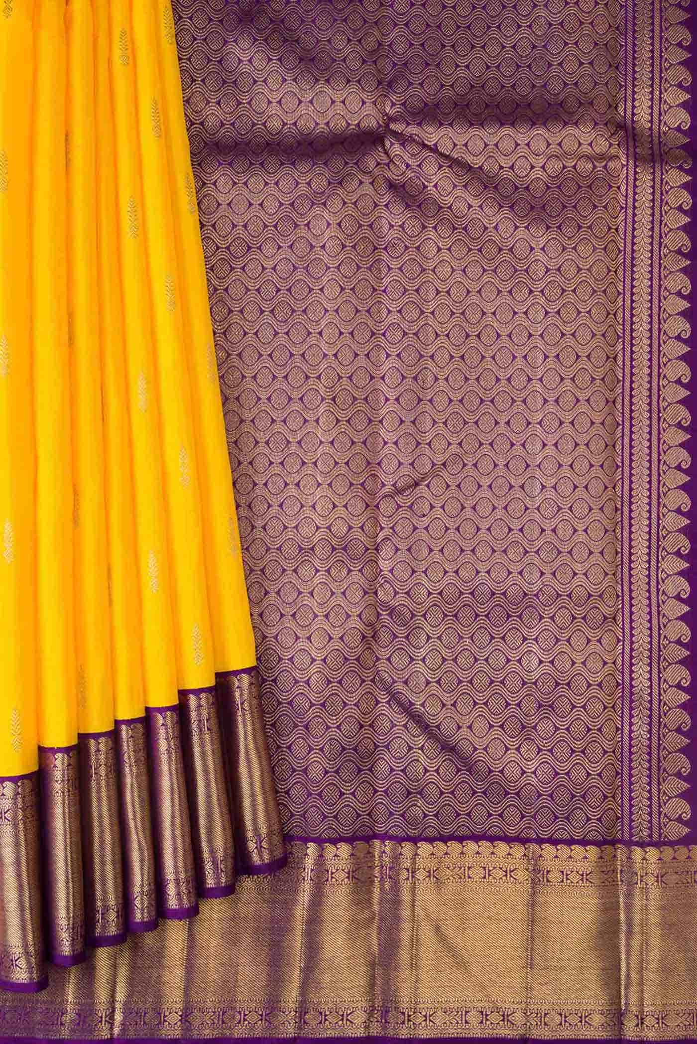 Pure Silk Pure Zari Yellow Dual Tone Kanchipuram Saree