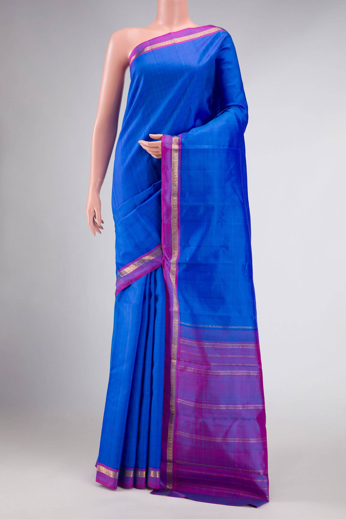 Pure Silk Pure Zari Sky Blue Dual Tone Kanchipuram Saree