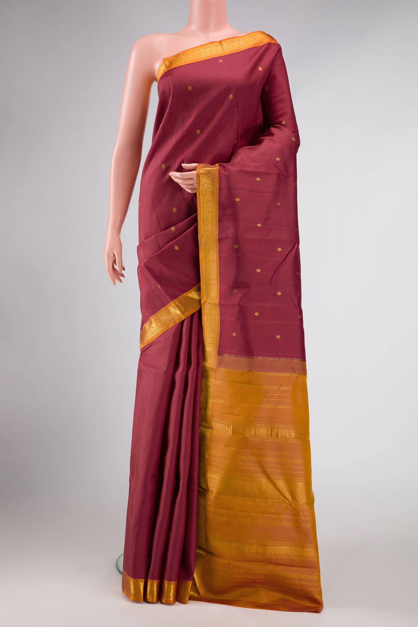 Pure Silk Pure Zari Maroon Dual Tone Kanchipuram Saree