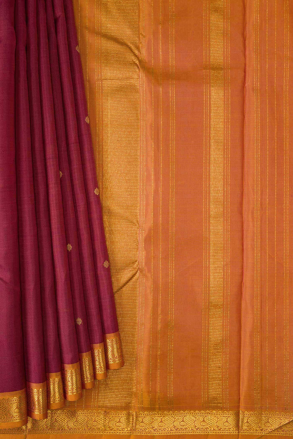 Pure Silk Pure Zari Maroon Dual Tone Kanchipuram Saree