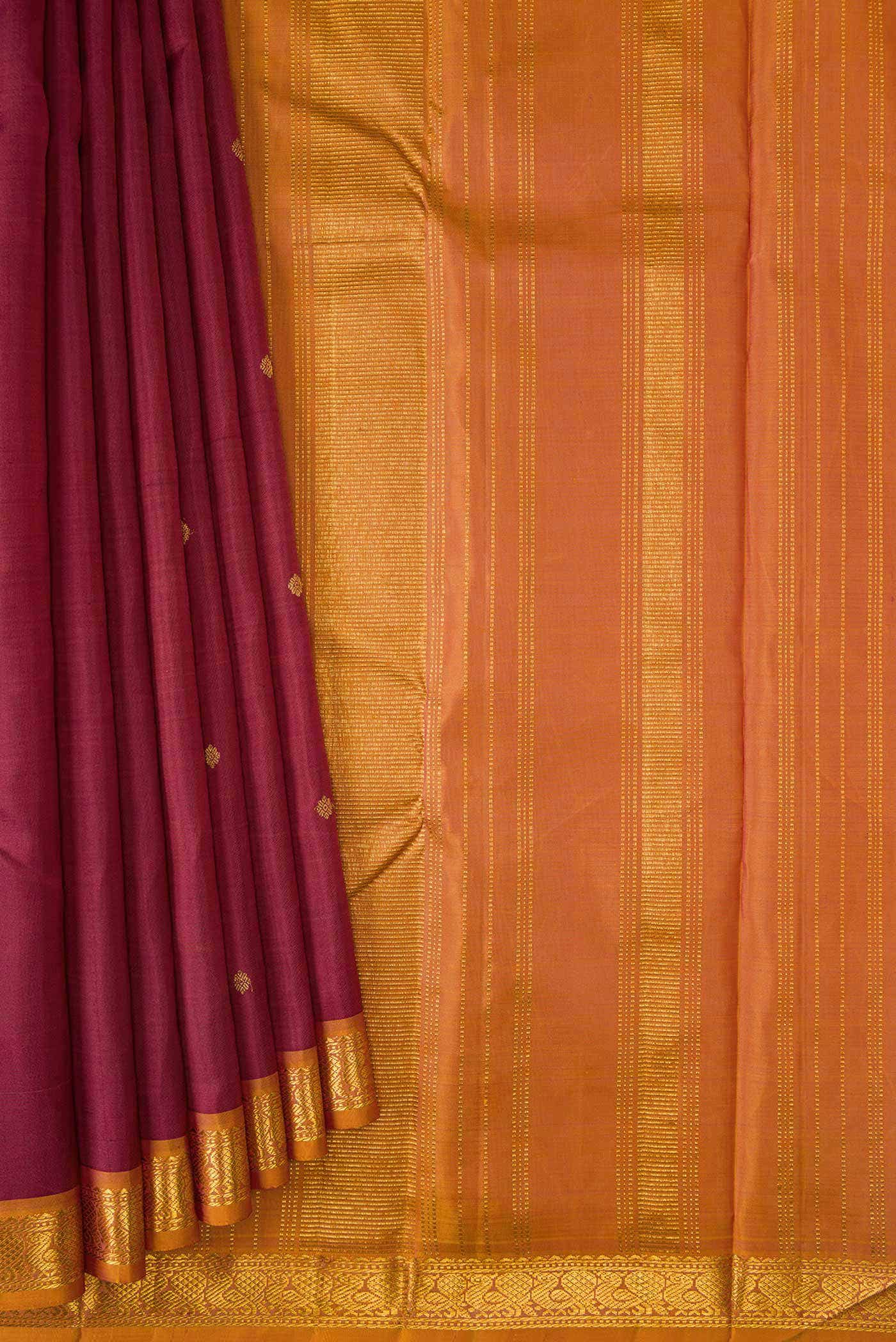 Pure Silk Pure Zari Maroon Dual Tone Kanchipuram Saree