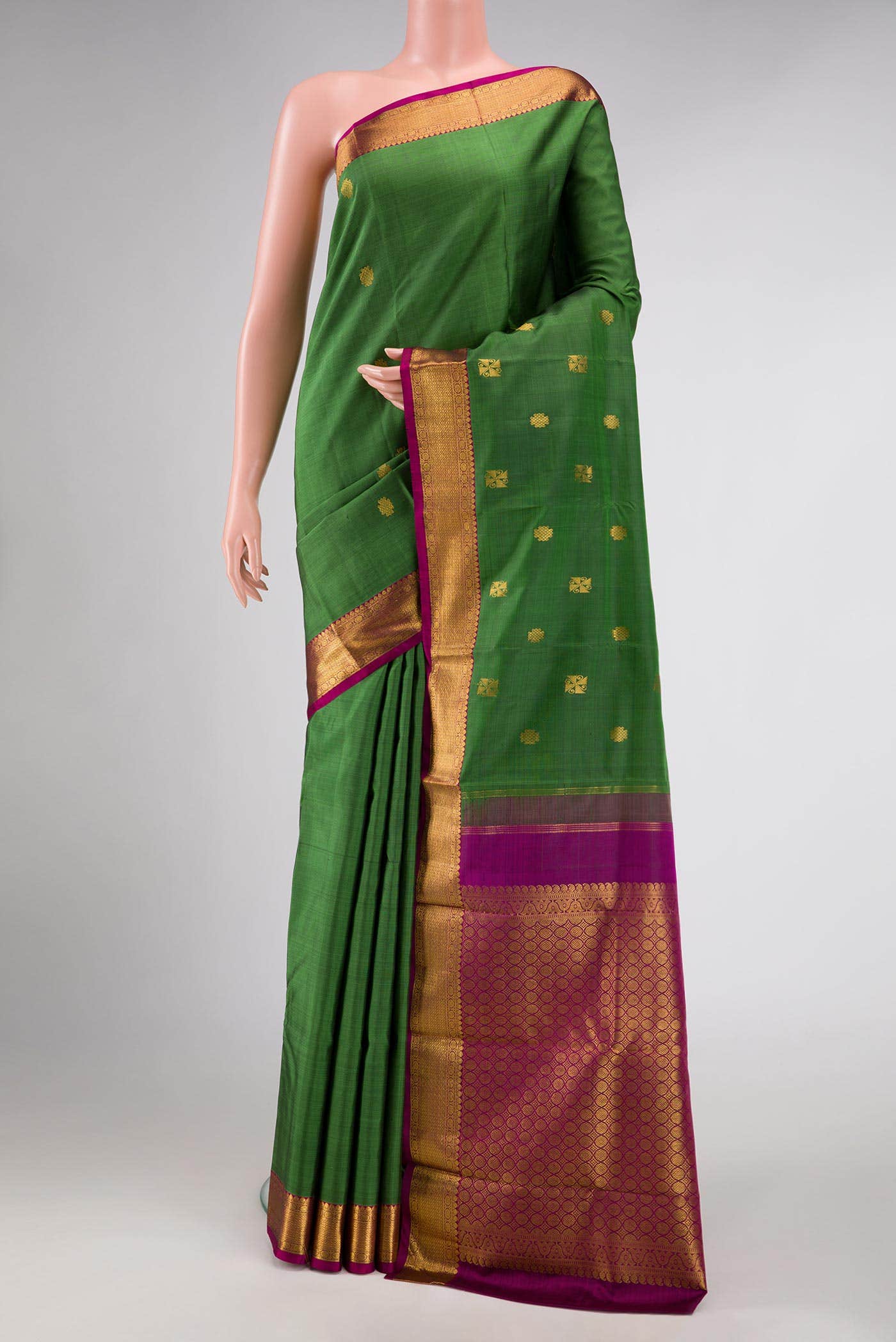 Pure Silk Pure Zari Green Dual Tone Kanchipuram Saree