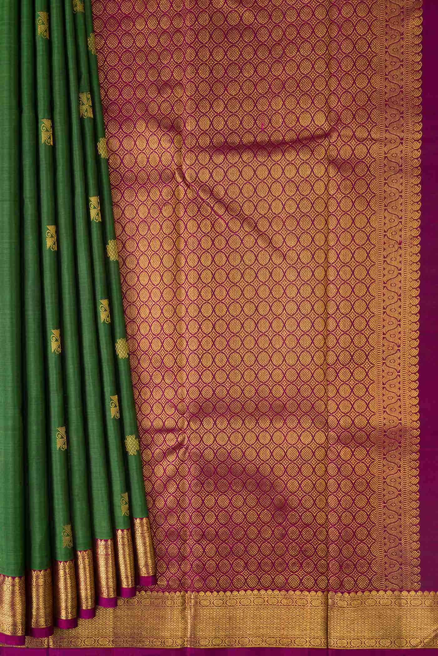 Pure Silk Pure Zari Green Dual Tone Kanchipuram Saree