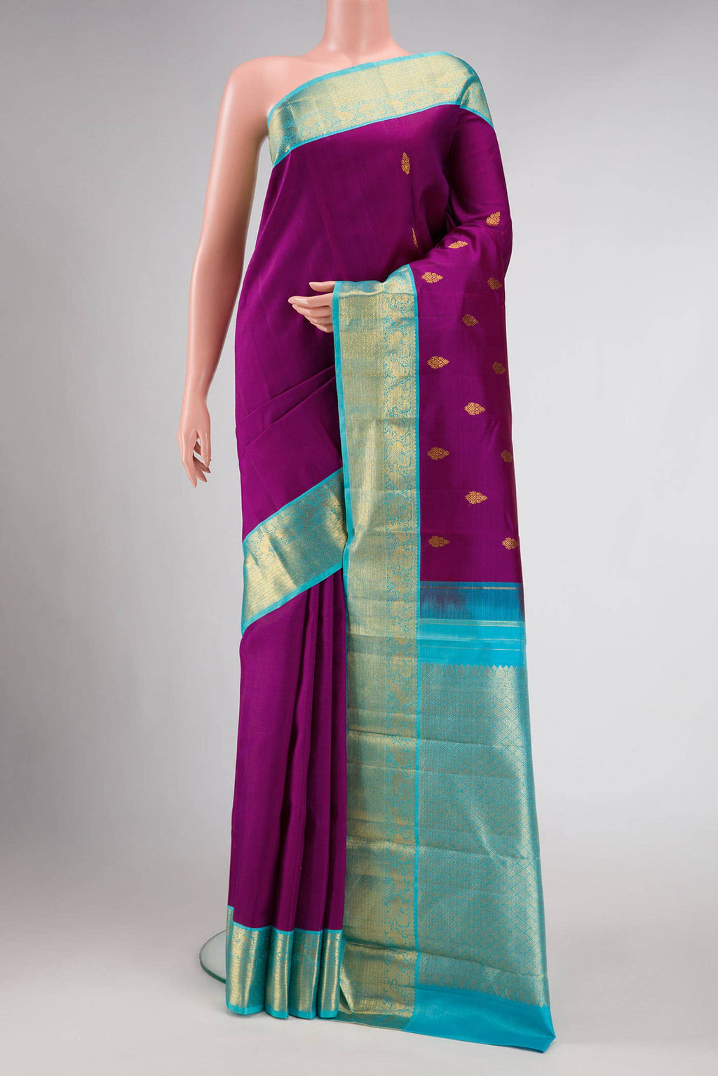 Pure Silk Pure Zari Purple Dual Tone Kanchipuram Saree