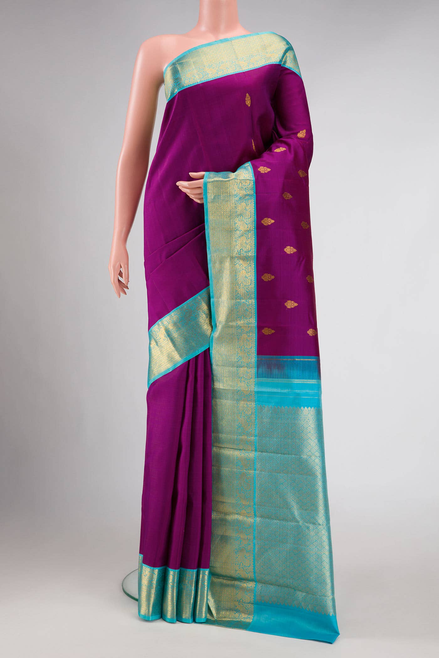 Pure Silk Pure Zari Purple Dual Tone Kanchipuram Saree