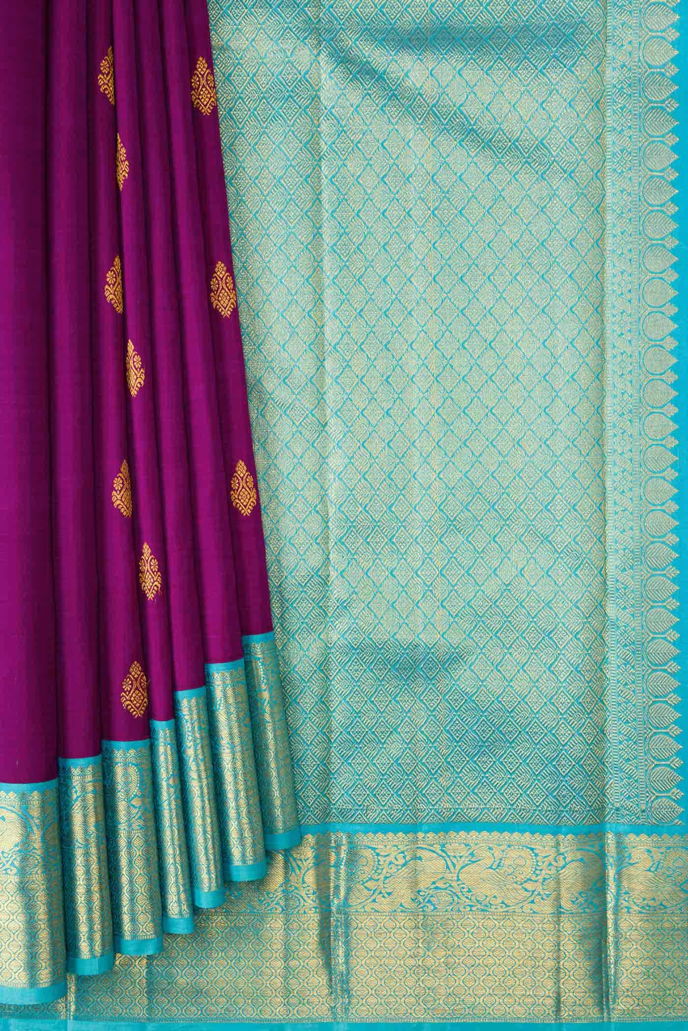Pure Silk Pure Zari Purple Dual Tone Kanchipuram Saree