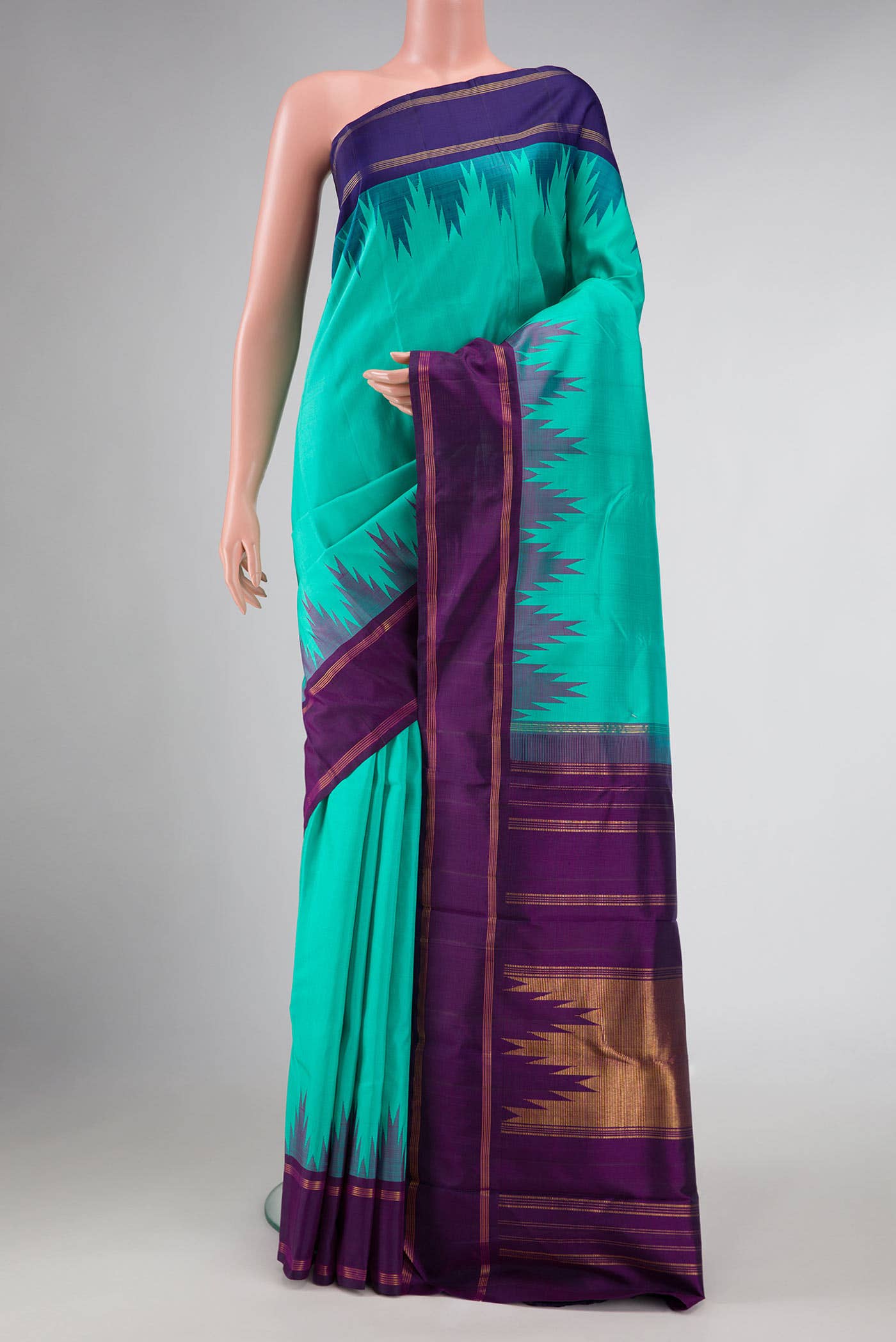 Pure Silk Pure Zari Sea Green Dual Tone Kanchipuram Saree