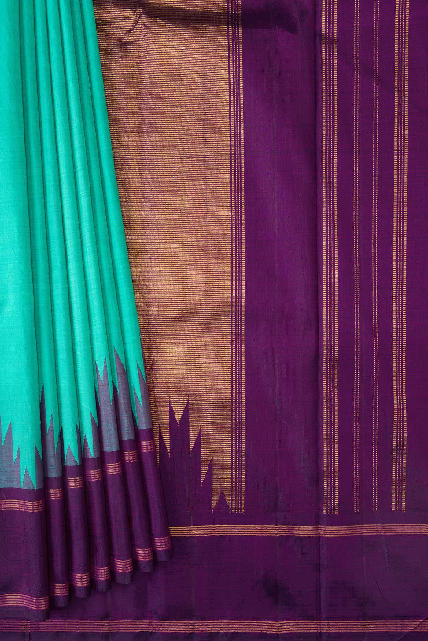 Pure Silk Pure Zari Sea Green Dual Tone Kanchipuram Saree