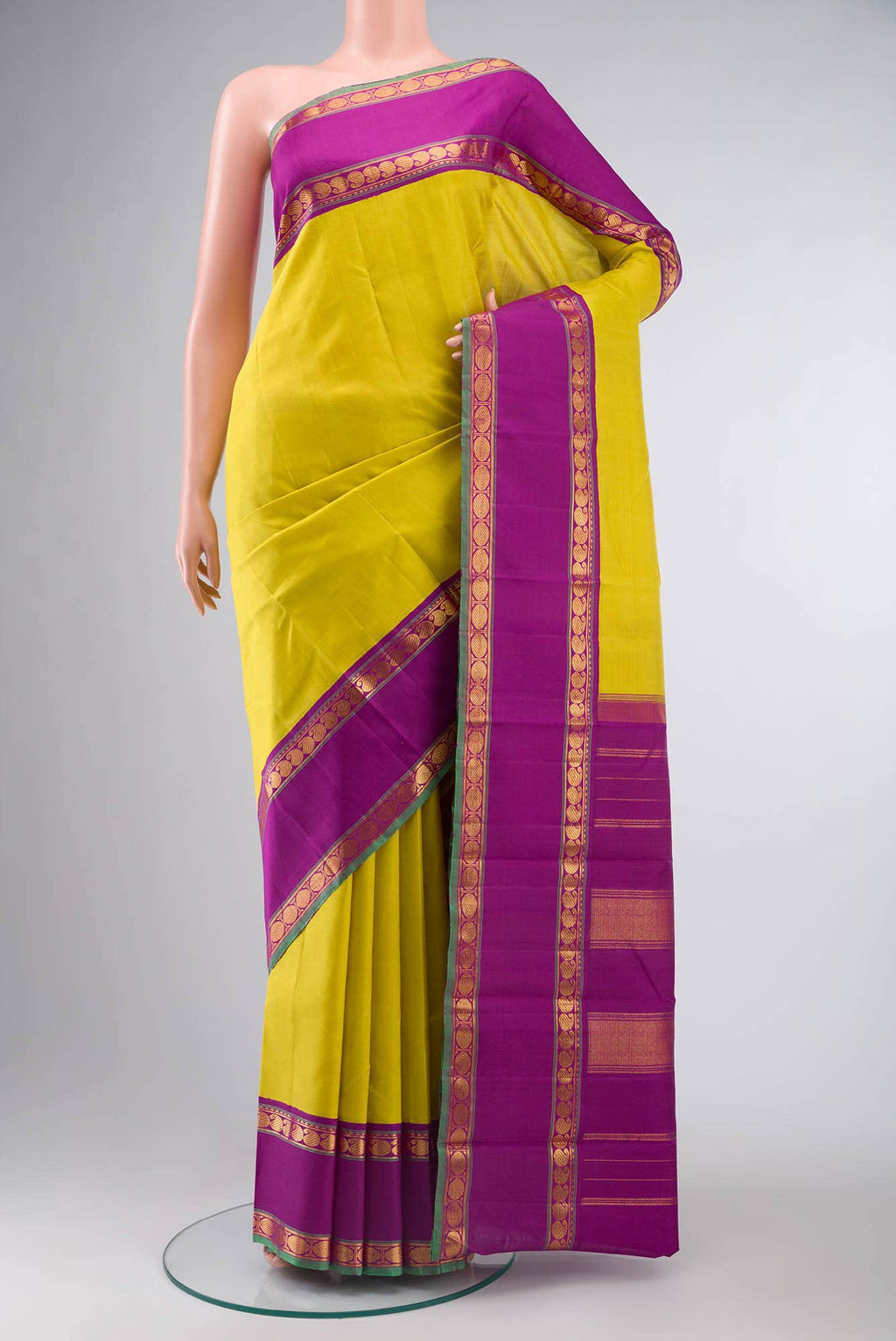 Pure Silk Pure Zari Yellow Kanchipuram Saree