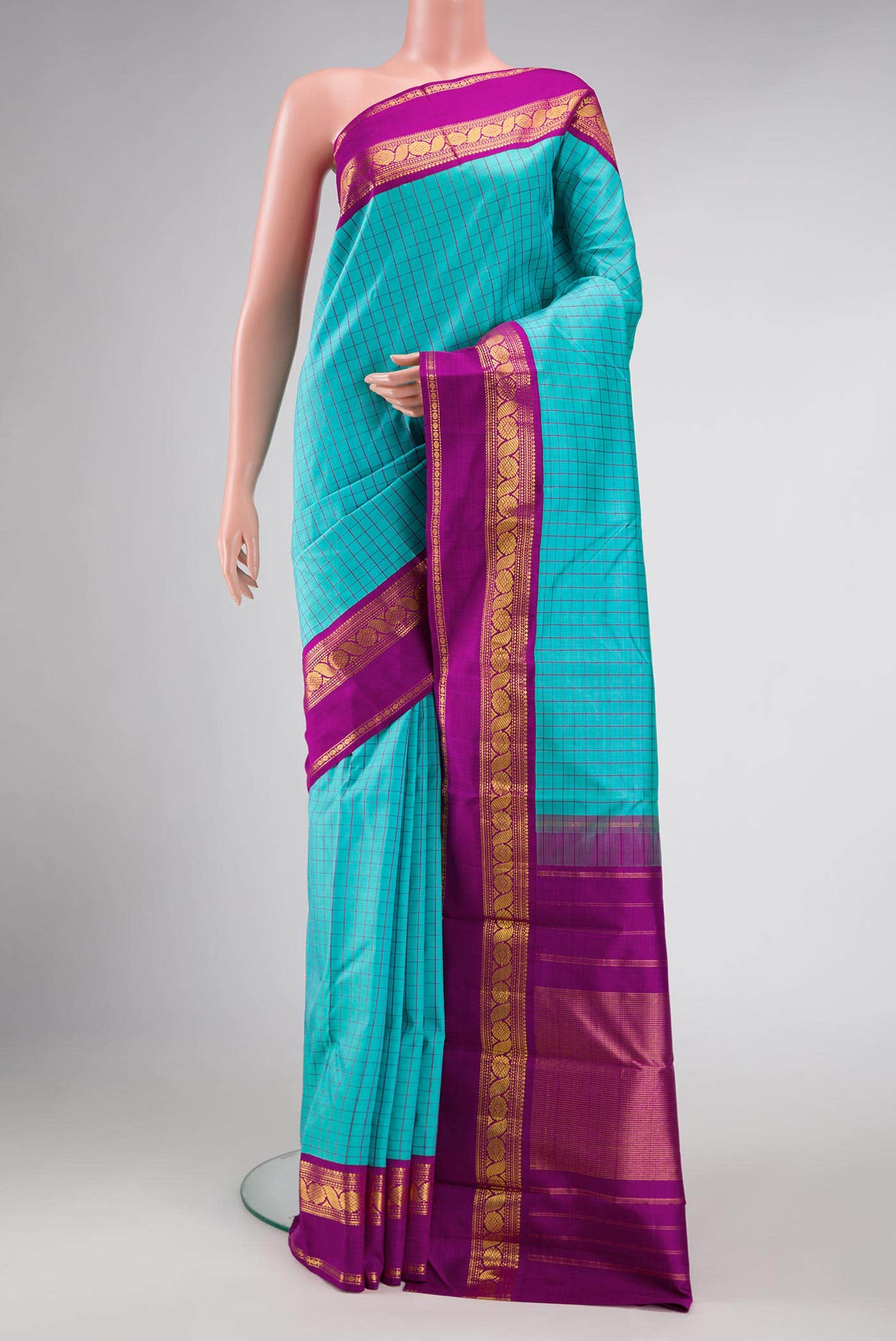 Pure Silk Pure Zari Sky Blue Dual Tone Kanchipuram Saree