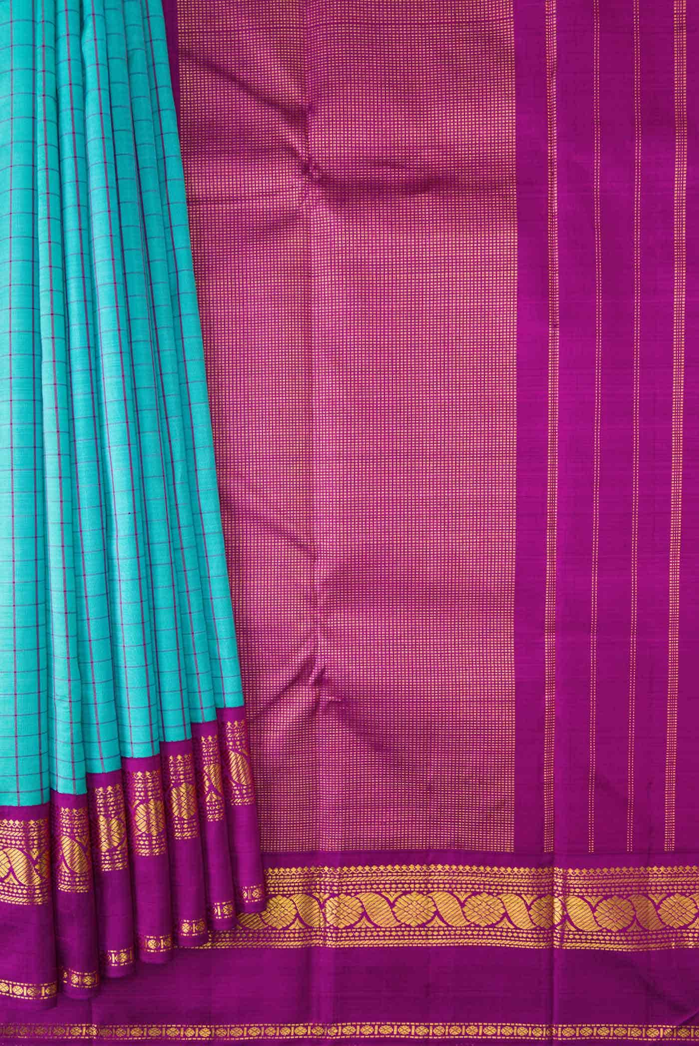 Pure Silk Pure Zari Sky Blue Dual Tone Kanchipuram Saree