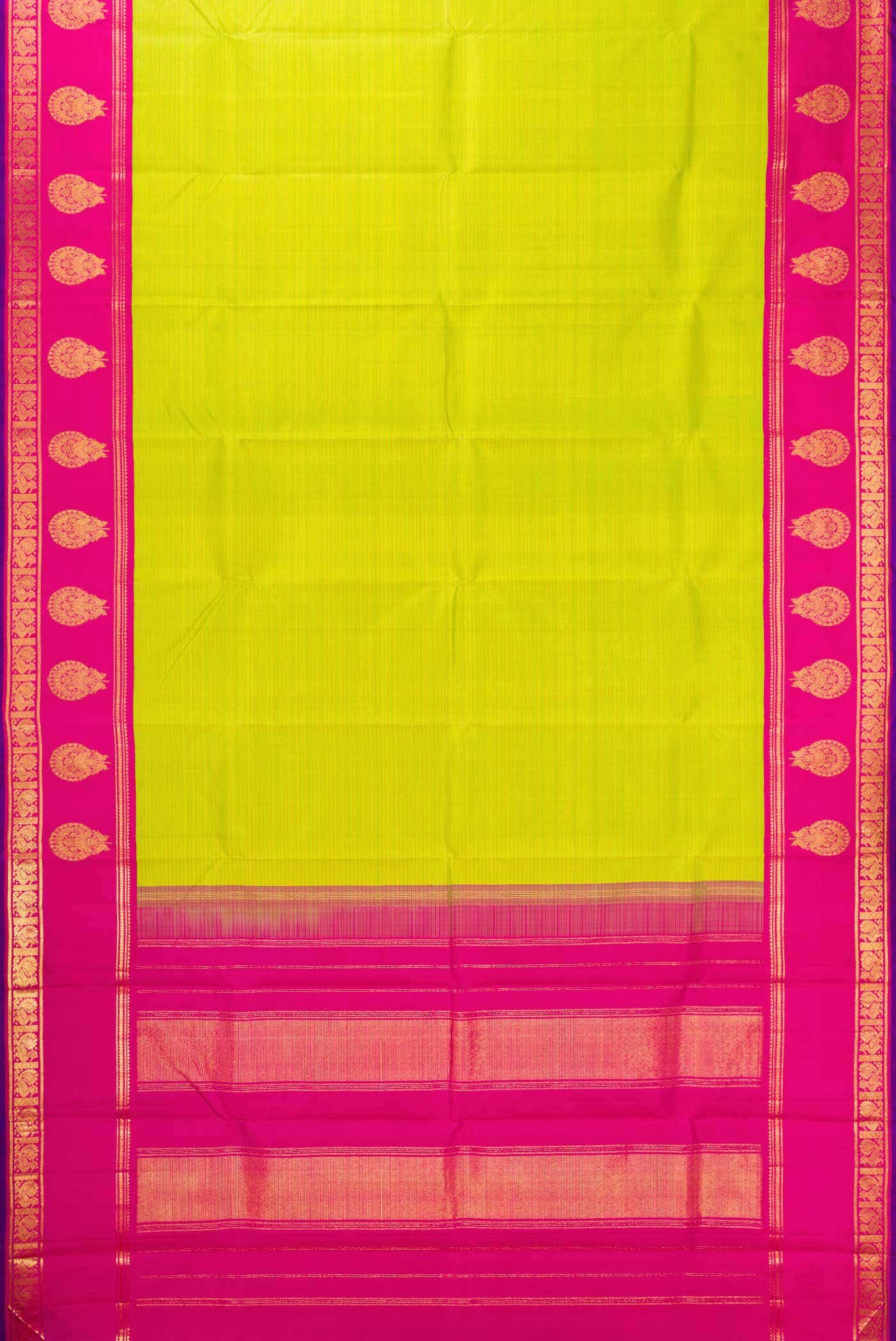 Pure Silk Pure Zari Parrot Green Dual Tone Kanchipuram Saree