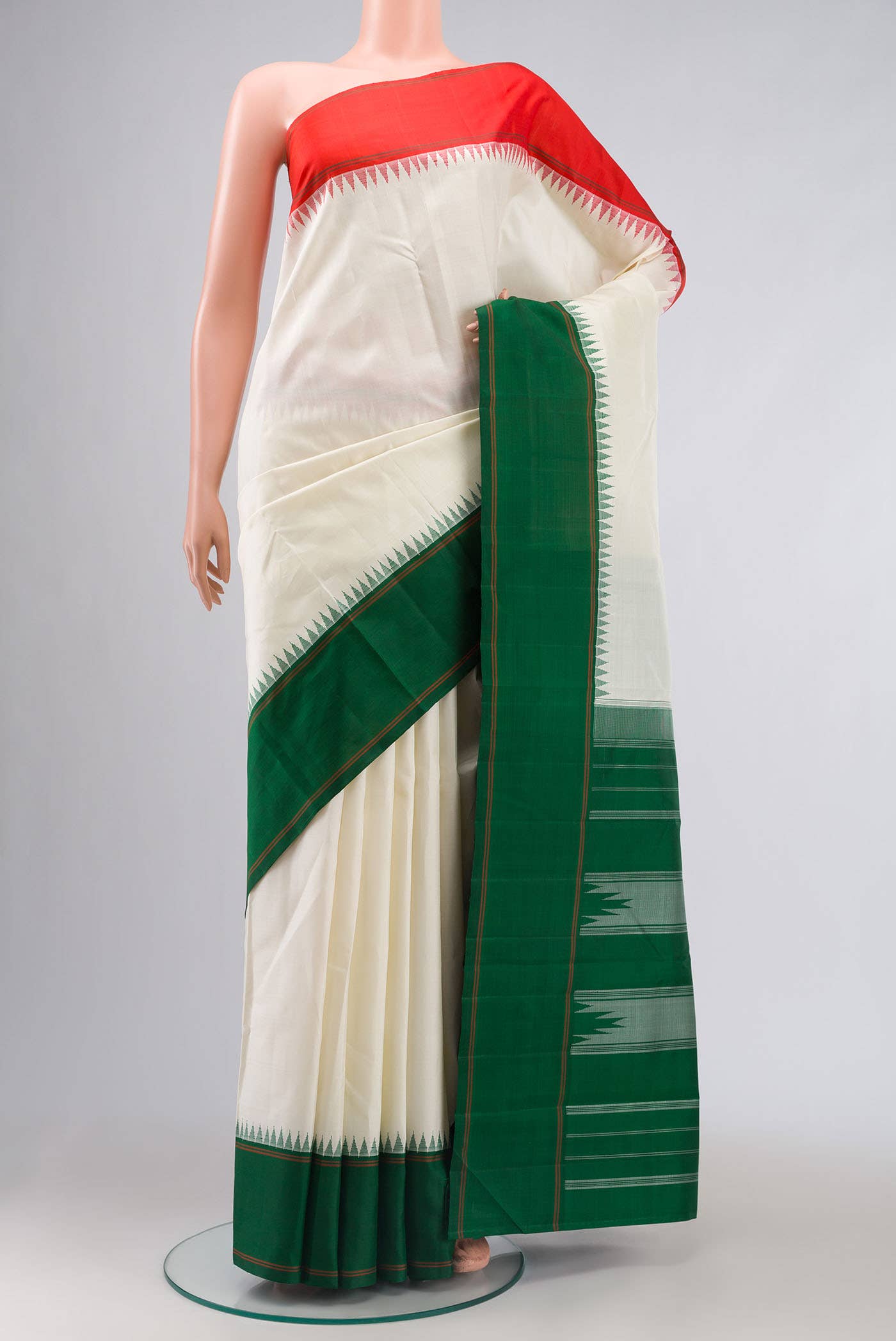 Off White Kanchipuram Silk Saree