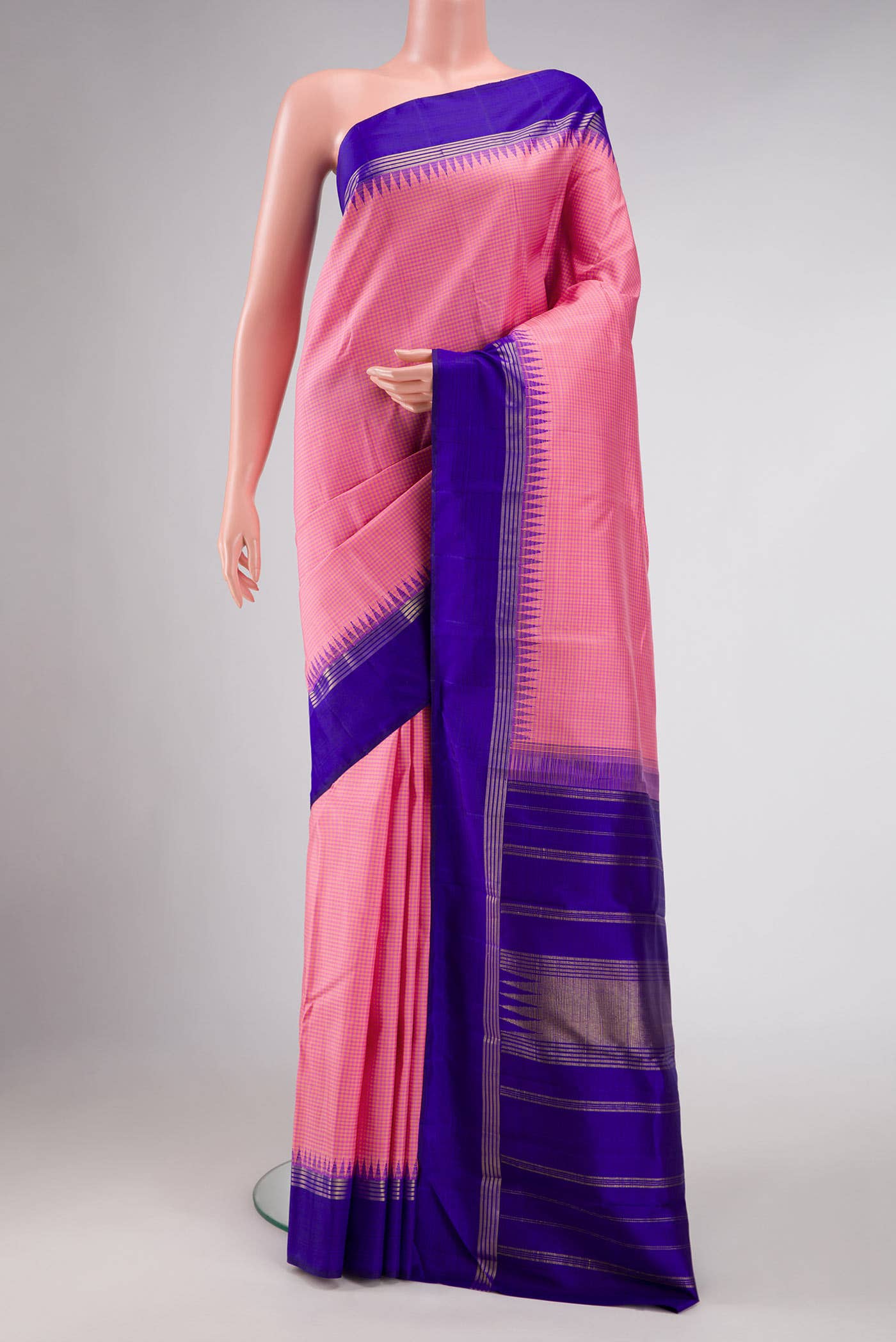 Pure Silk Pure Zari Pink Dual Tone Kanchipuram Saree