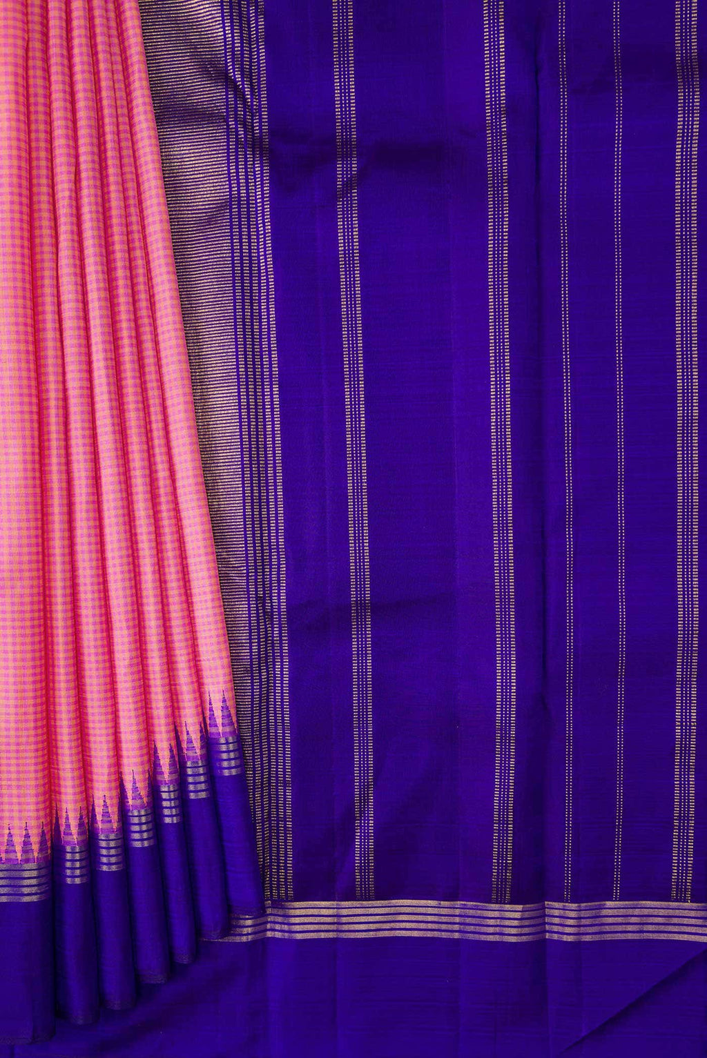 Pure Silk Pure Zari Pink Dual Tone Kanchipuram Saree