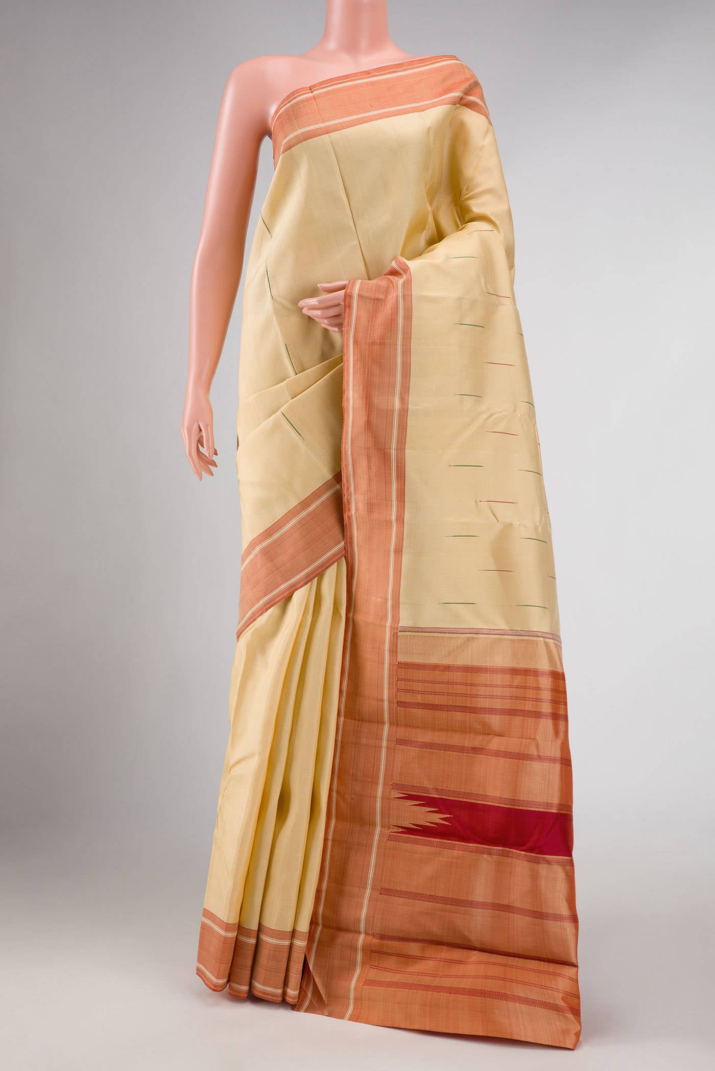 Pure Silk Pure Zari Sandal Dual Tone Kanchipuram Saree