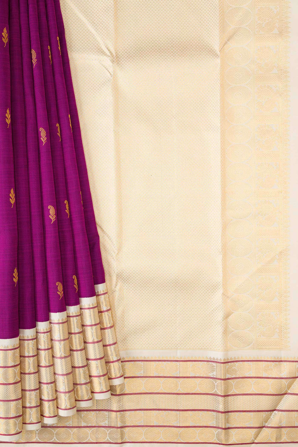 Pure Silk Pure Zari Magenta Dual Tone Kanchipuram Saree