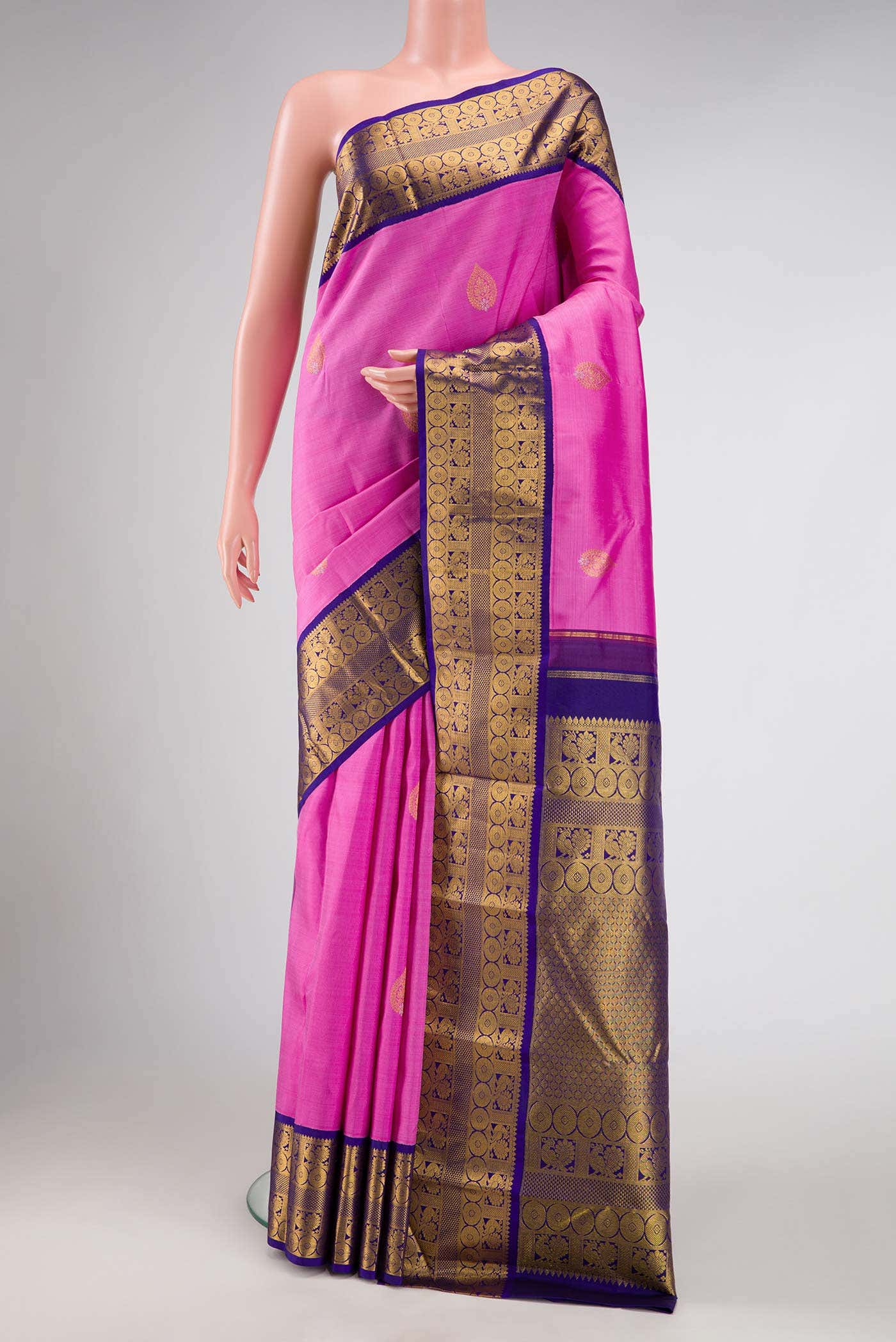 Pure Silk Pure Zari Pink Dual Tone Kanchipuram Saree