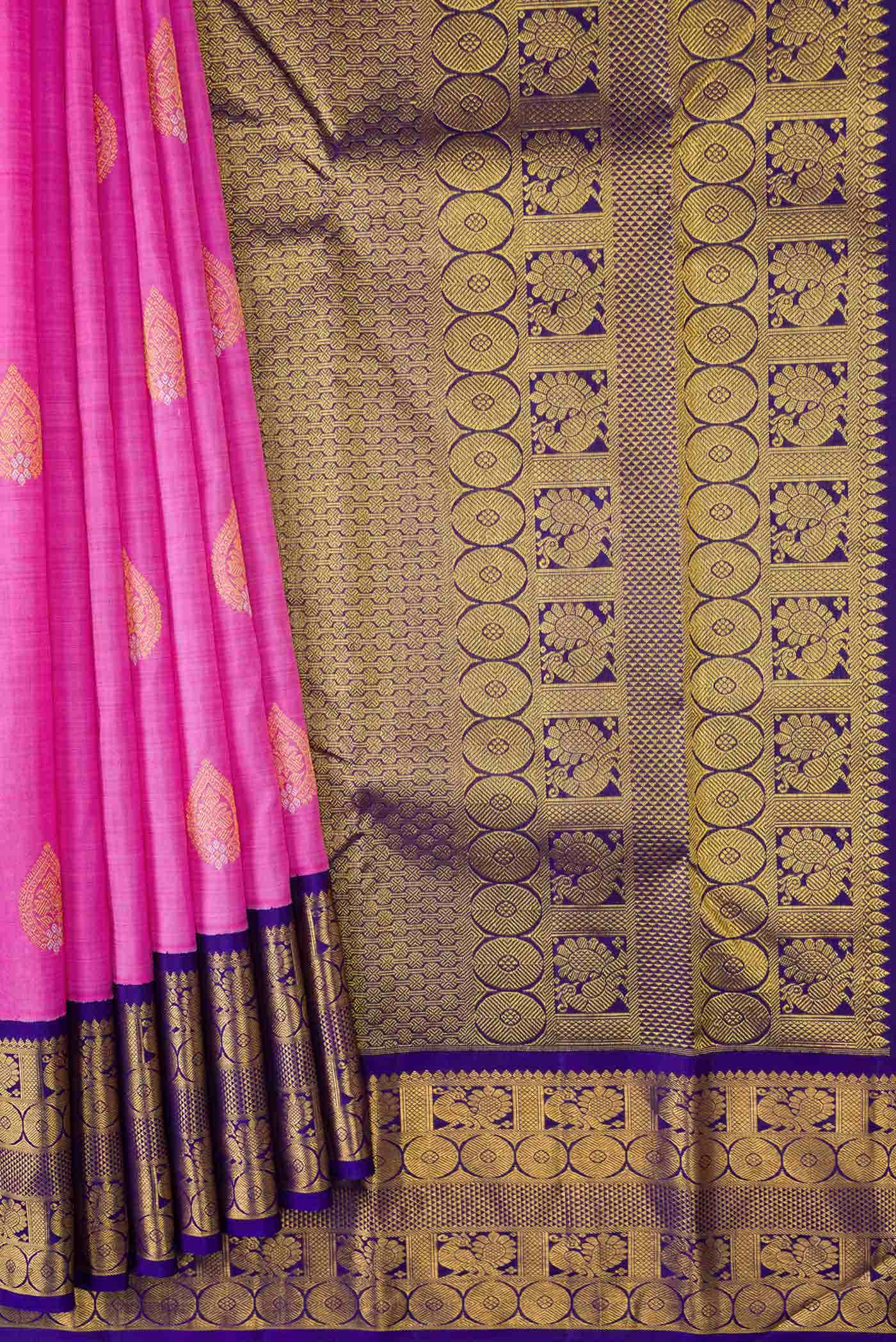 Pure Silk Pure Zari Pink Dual Tone Kanchipuram Saree