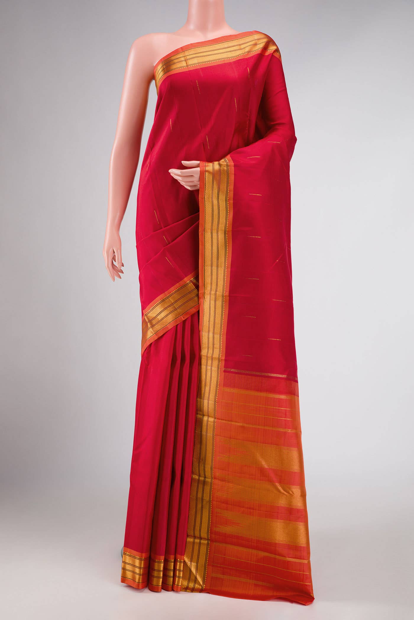 Pure Silk Pure Zari Red Dual Tone Kanchipuram Saree