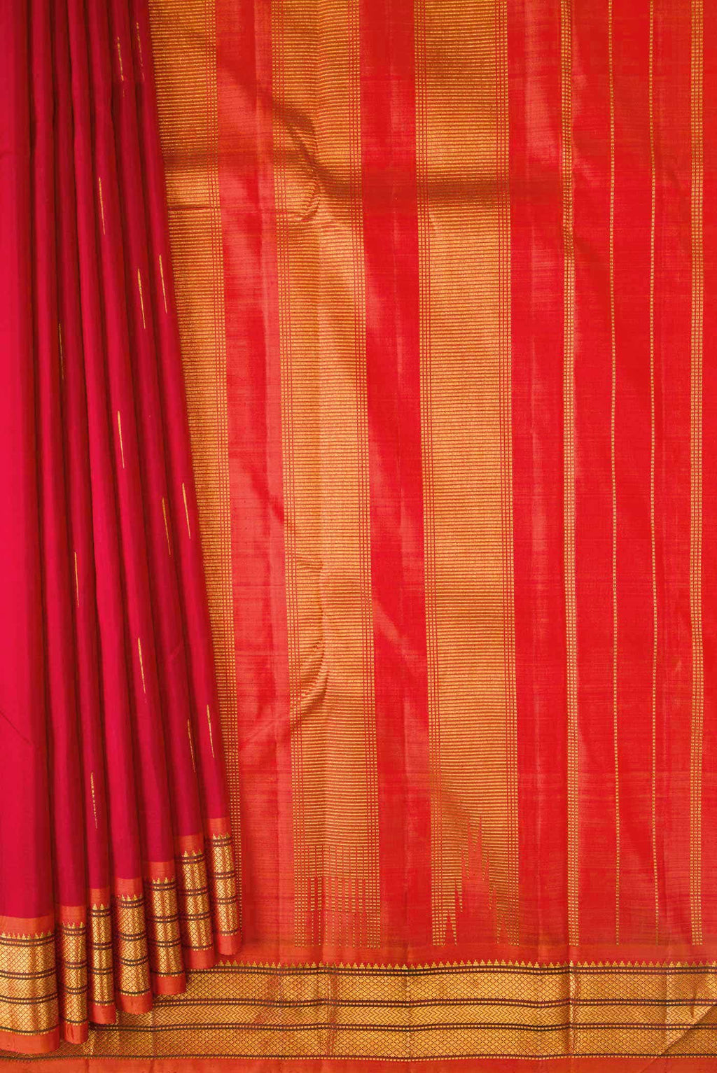 Pure Silk Pure Zari Red Dual Tone Kanchipuram Saree