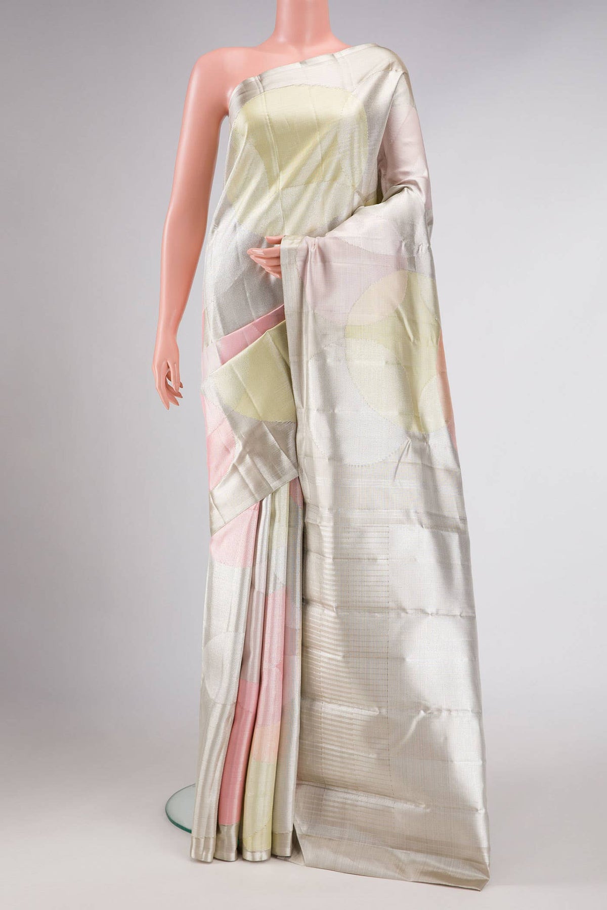Silver Dual Tone Kanjivaram Tissue Silk Saree