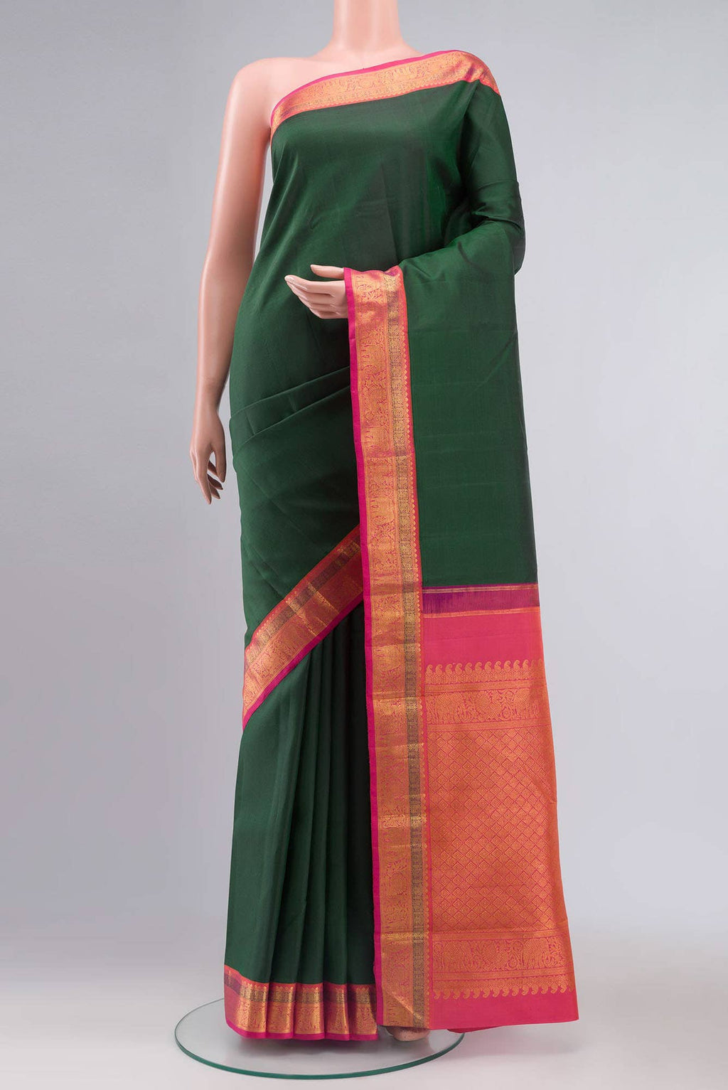 Bottle Green Kanchipuram Silk Saree