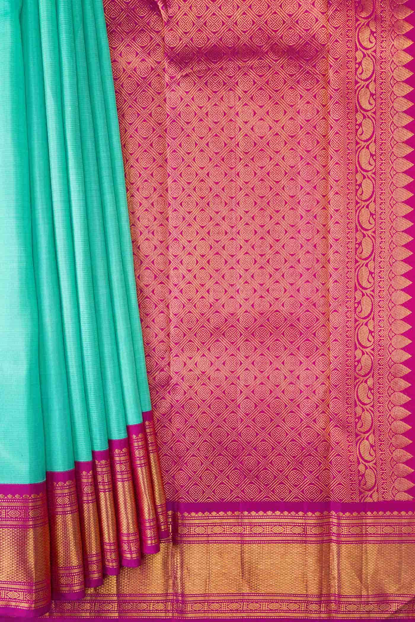 Pure Silk Pure Zari Sea Green Dual Tone Kanchipuram Saree