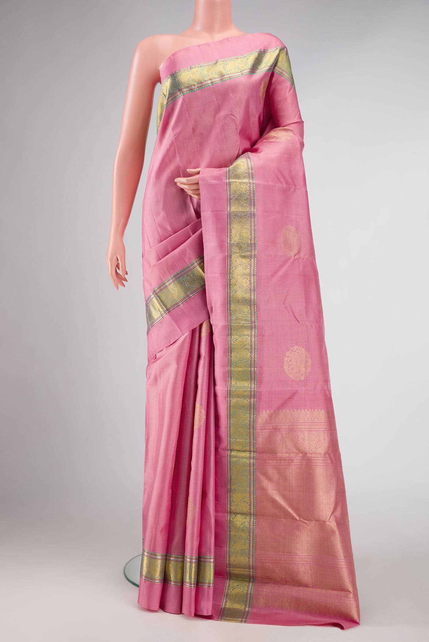 Pure Silk Pure Zari Pink Dual Tone Kanchipuram Saree