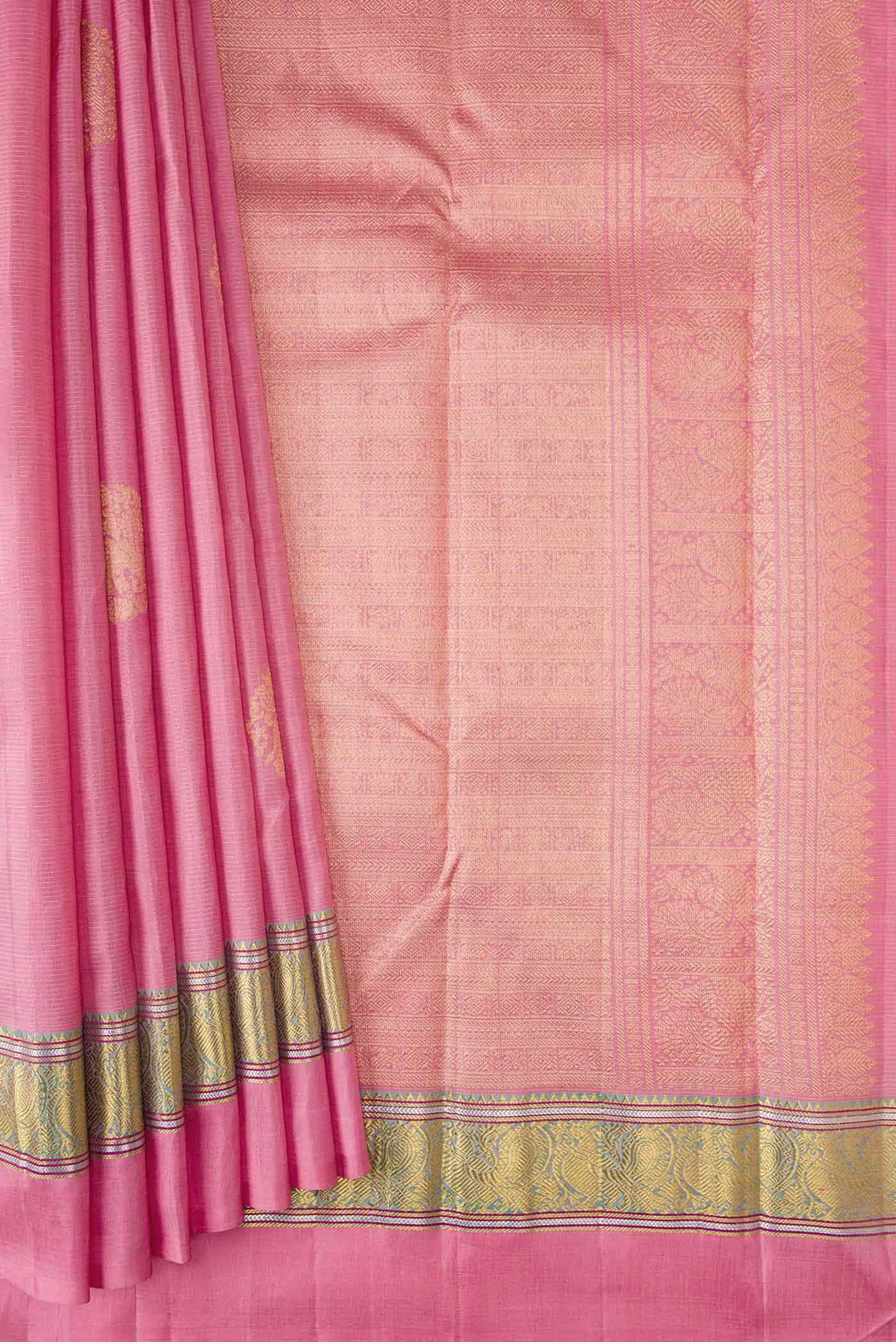 Pure Silk Pure Zari Pink Dual Tone Kanchipuram Saree