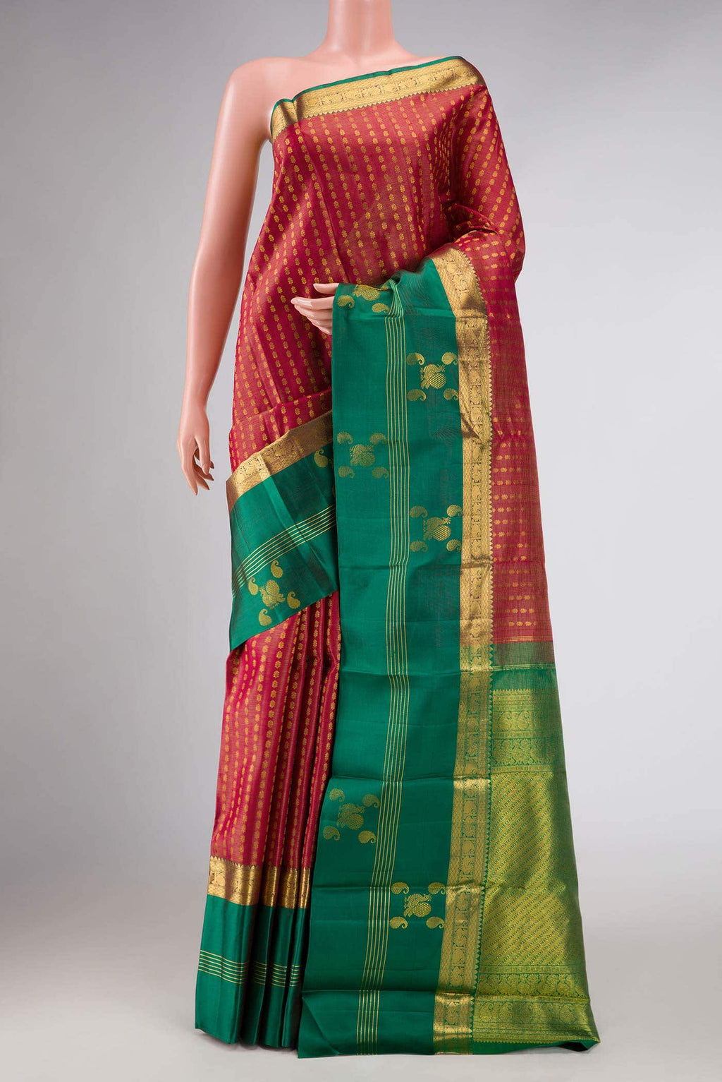 Rose Gold Dual Tone Kanchipuram Silk Saree