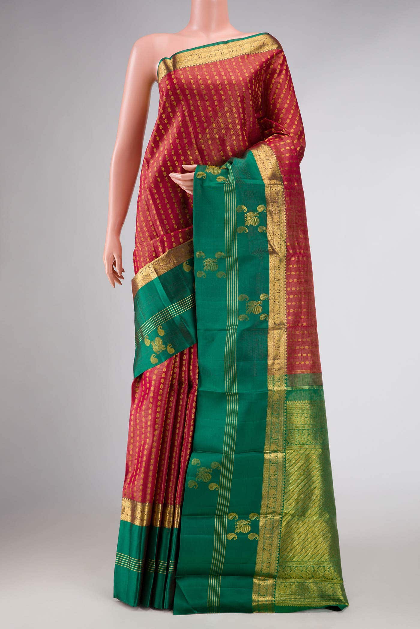 Rose Gold Dual Tone Kanchipuram Silk Saree