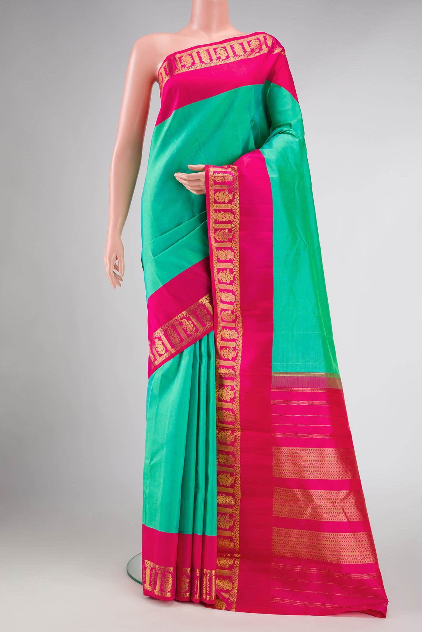 Pure Silk Pure Zari Sea Green Dual Tone Kanchipuram Saree