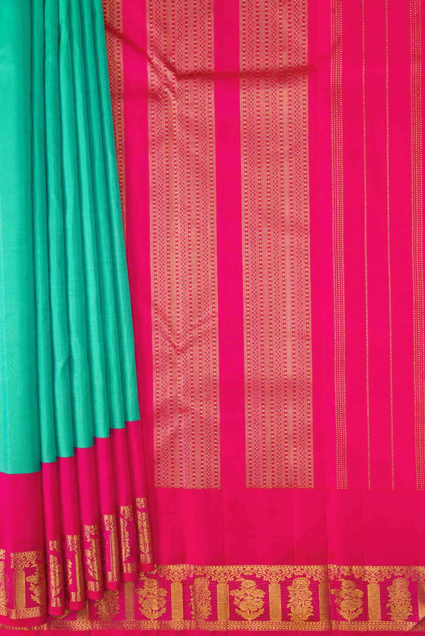 Pure Silk Pure Zari Sea Green Dual Tone Kanchipuram Saree