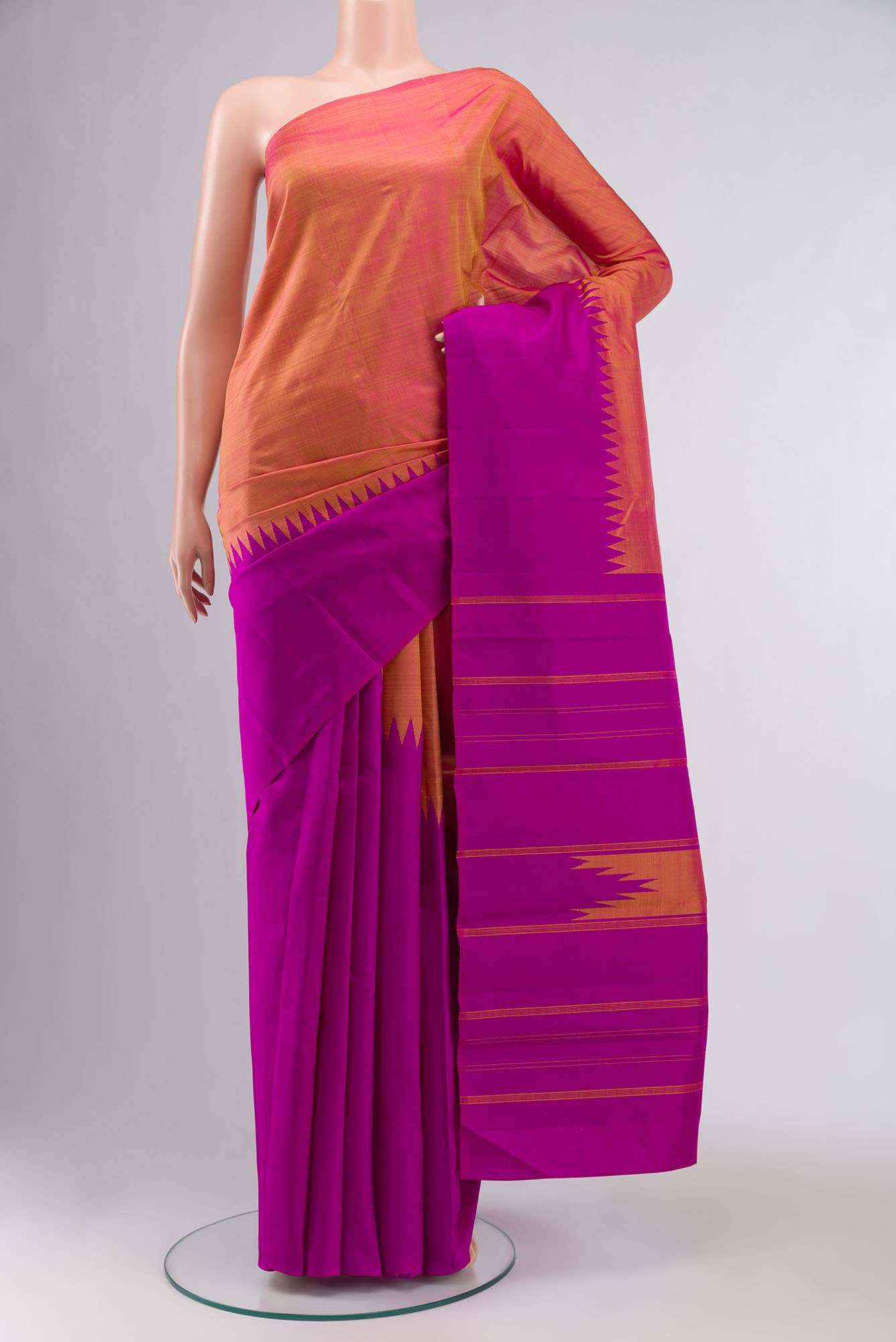 Pink with Yellow Dual Tone Kanchipuram Silk Saree